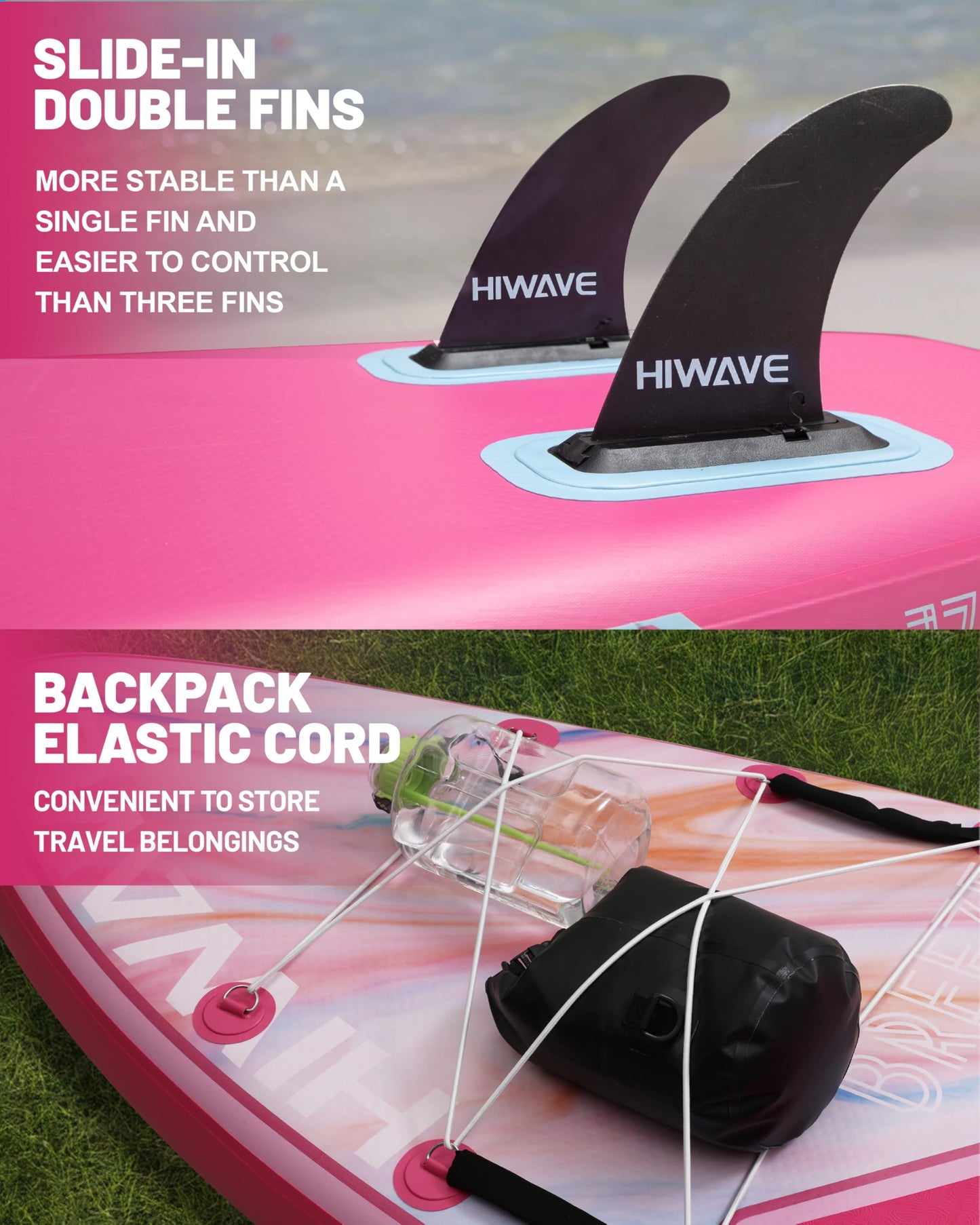 Hiwave Inflatable Stand Up Paddle Board 11’*34”*6” Sup Board, 420 lbs Capacity Adult&Youth Paddle Board, Pet Friendly for Ocean&Lake, w/Double Action Hand Pump Pink