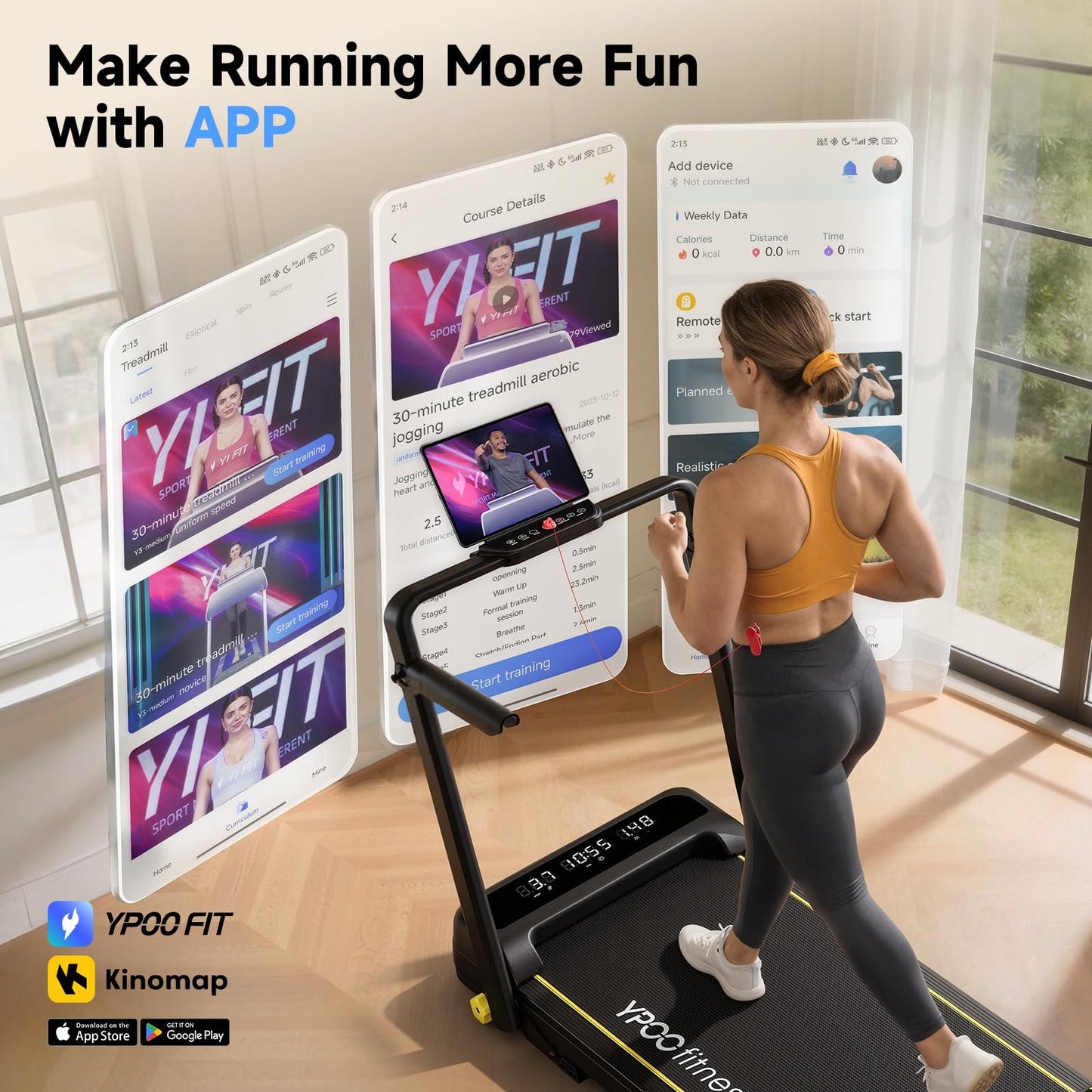 2.5HP Treadmill with Safety Side Handrails and 3 Incline Levels, Smart Fitness Equipment with APP & LED Display & Remote Control for Display for Home Office