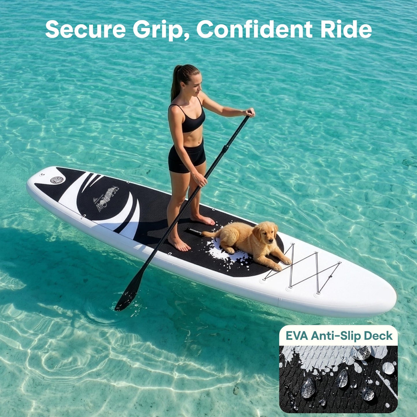 SereneLife 10’6” Inflatable Stand Up Paddle Board with Premium SUP Accessories - 32” Wide Stable Design with Non-Slip EVA Deck Pad, for Youth and Adults, 275 lbs. Capacity