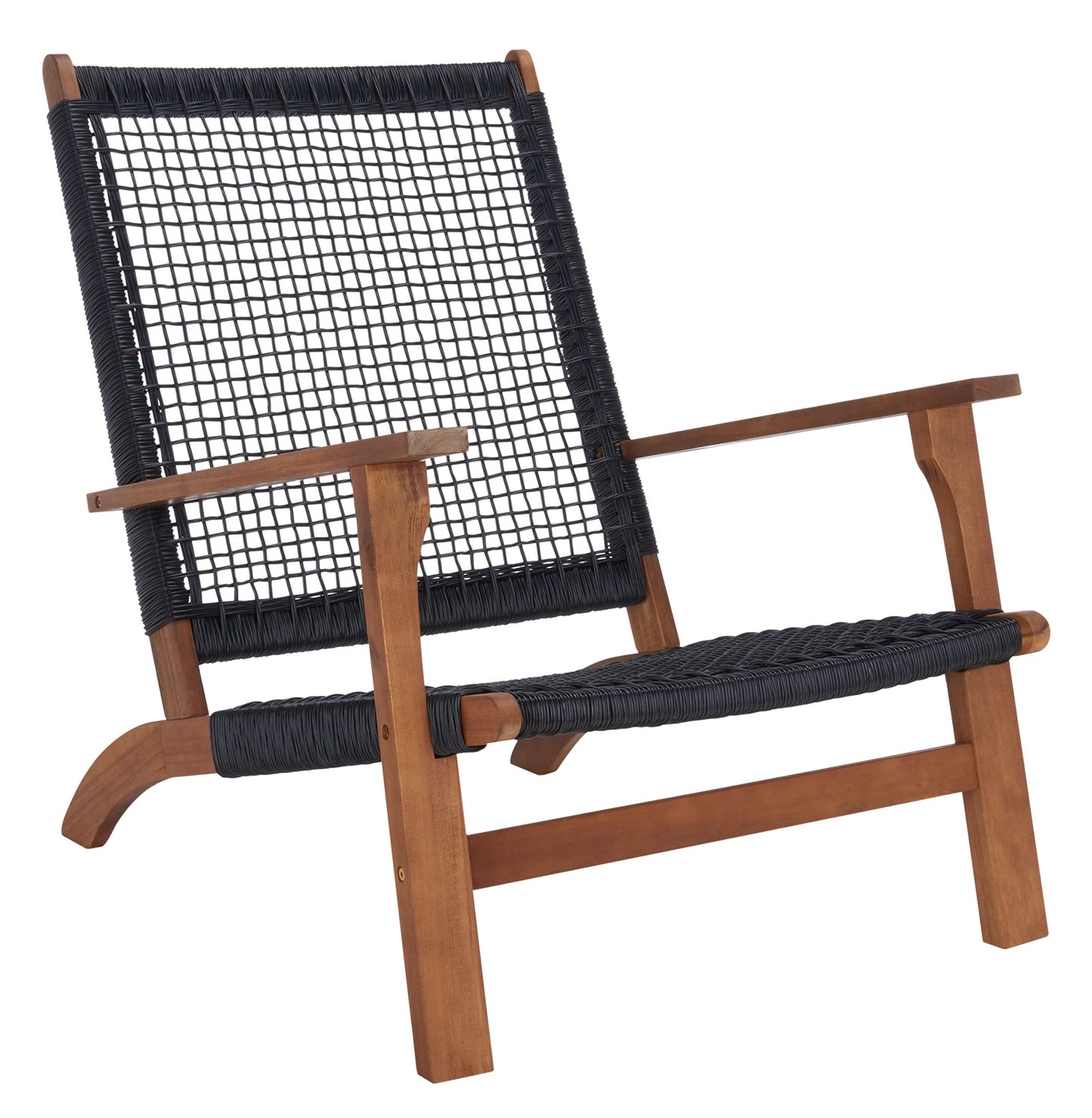 SAFAVIEH Outdoor - Chantelle Lounge Set - Natural & Black - Solid Wood with Cushion - Coastal Low-Seat Design - Ideal for Patio, Deck, Porch, Backyard (PAT7076E)