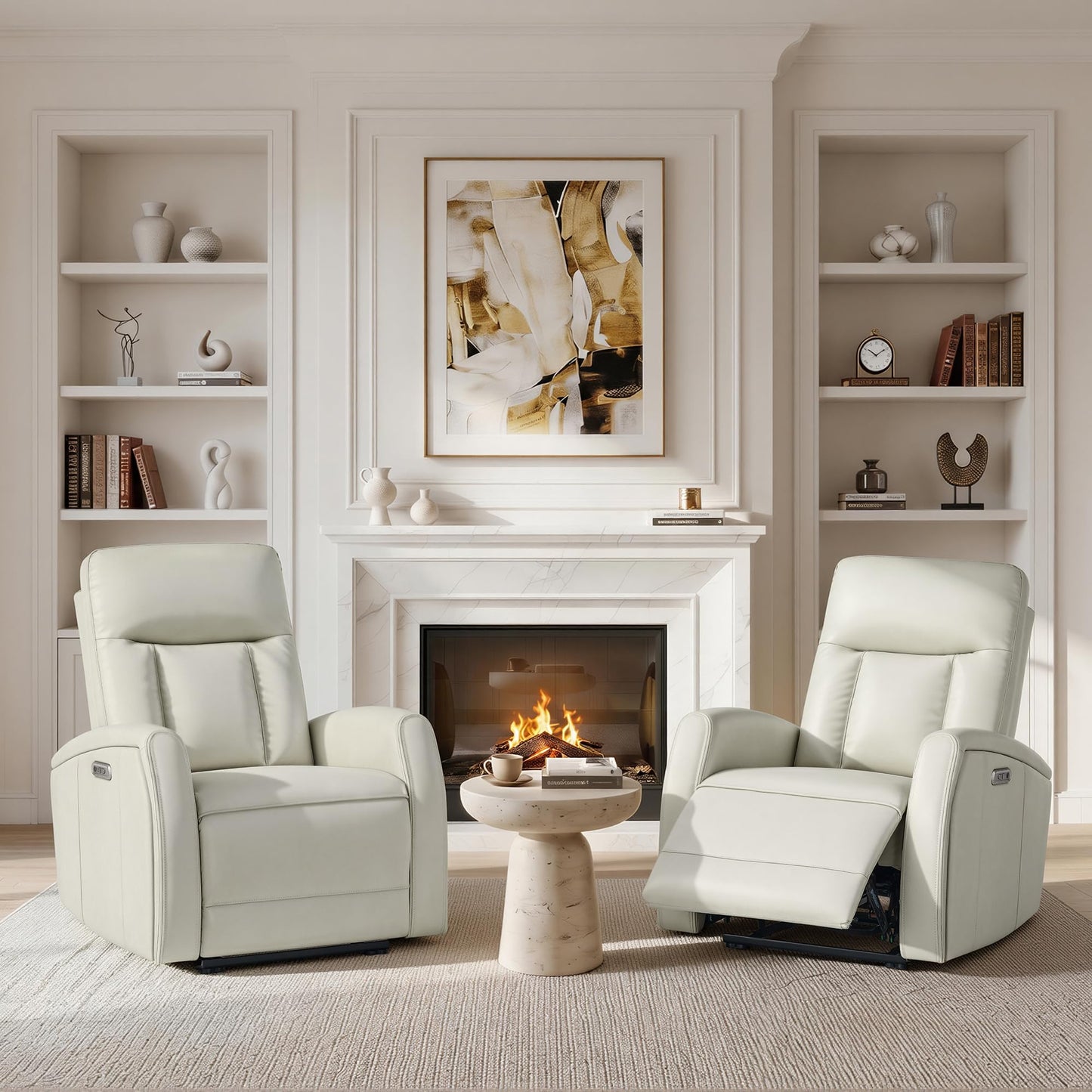 KISLOT Wall Hugger Power Recliner Chair with USB & Type-C Ports Faux Leather Recliner 135° Reclining Small Space Electric Sofa for RV Living Room Bedroom