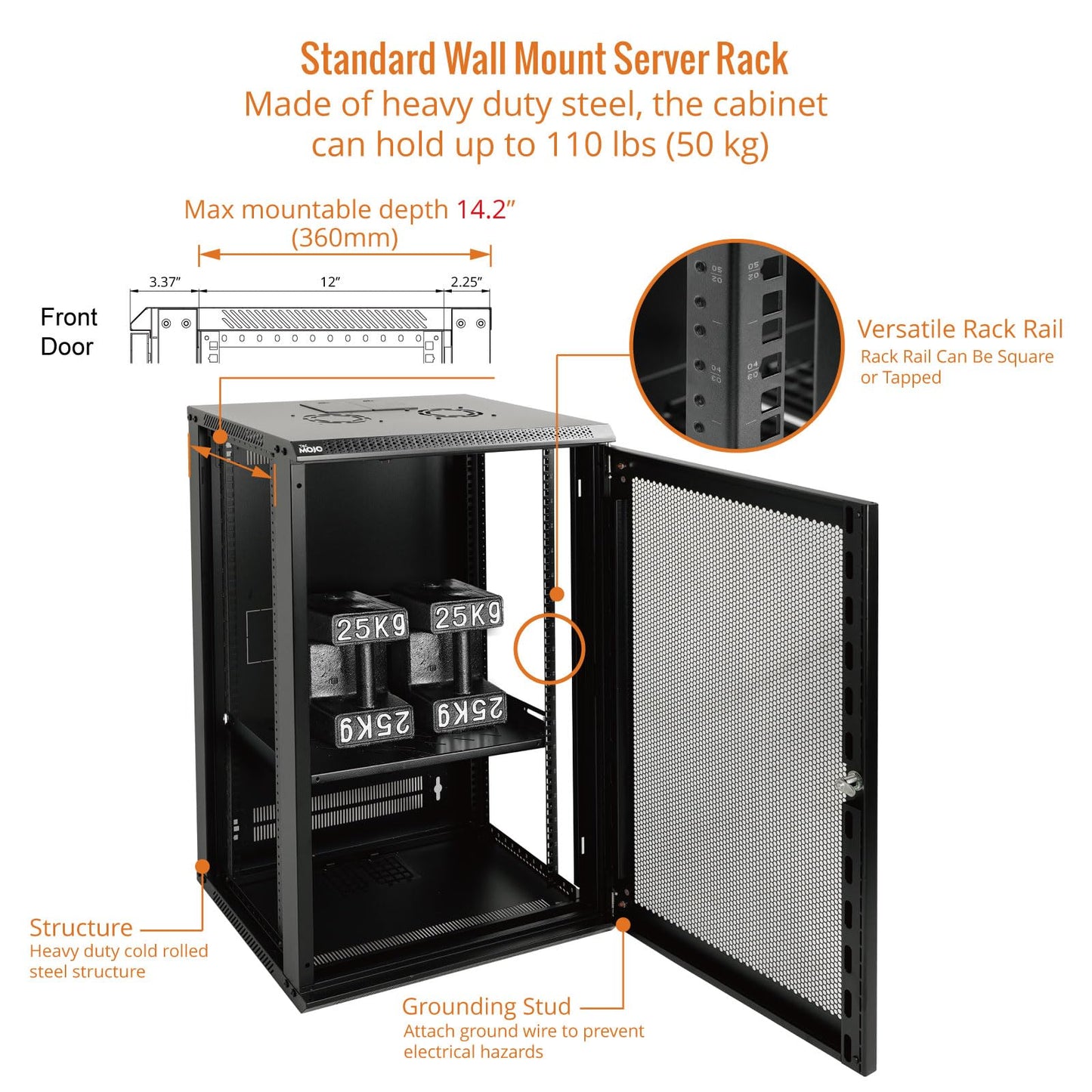 Tecmojo 18U Wall Mount Rack Network Cabinet for 19" IT Equipment,with Lockable Mesh Door and Side Panels,Cooling Fan,Black,17.7inch Depth for AV/Computer/Electronics Equipment Data Rack
