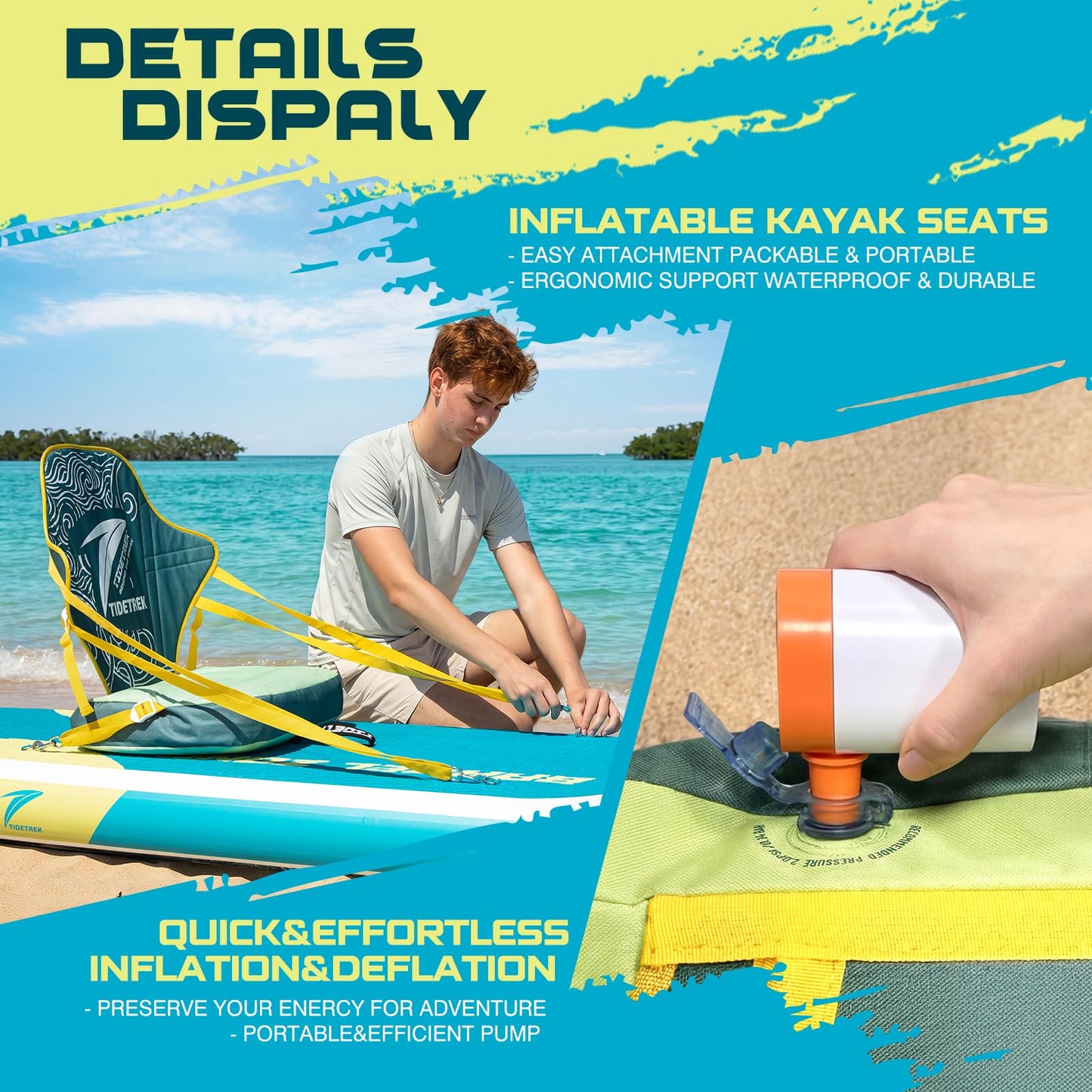 TIDETREK 11'/11'6" x 33"/34" x 6" Inflatable SUP Paddle Board – Extra-Wide, Stable Stand Up Paddle Board with Premium Full Accessory Set for Adults & Youth (Blue Turtle/Kayak Seat, 11'x33 x6)
