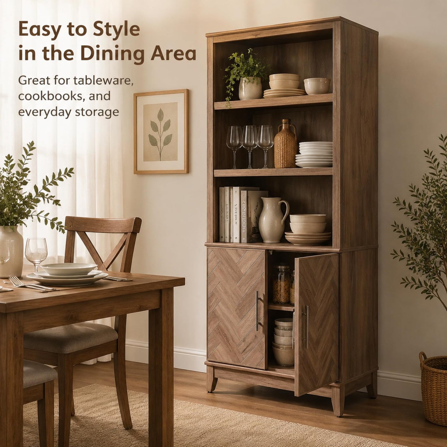 Lab Cosi 71.9" Tall Bookcase with Doors, Wood Bookshelf with Adjustable Shelves, Storage Bookcase Cabinet for Living Room, Bedroom, Home Office