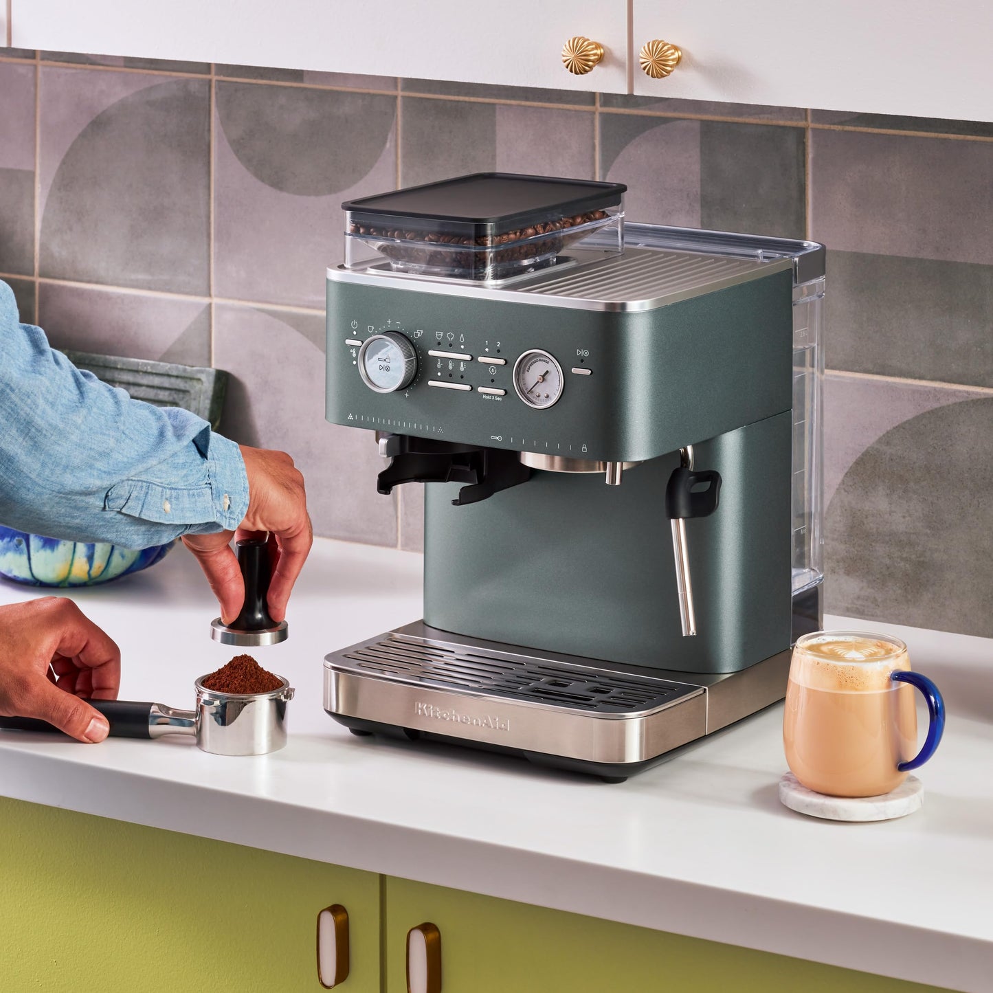 KitchenAid Semi Automatic Espresso Machine with Burr Grinder, 2.5L, KES6551JP, Juniper