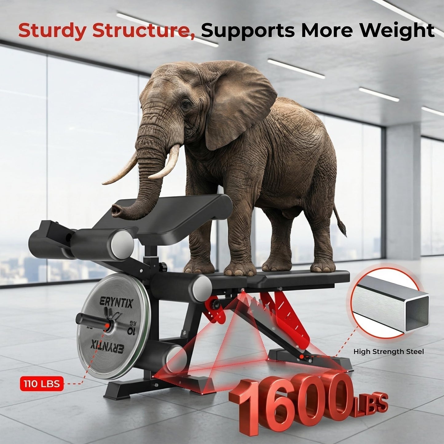 Eryntix Adjustable Leg Extension and Curl Machine, Foldable Pro Heavy-Duty Weight Bench, 1600LBS Workout Bench, 21-Position Multifunctional Weight Benchs, Iscc Plus Certified for Home Gym