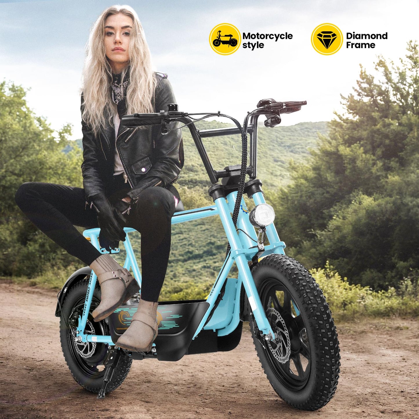 Caroma Peak 560W Electric Scooters with Seat for Adults, 16" Fat Tire for All-Terrain, 15Miles Max Range, 20mph Top Speed, Commuter Escooter for Adults&Teens, Motorcycle Style with Carry Basket,Blue