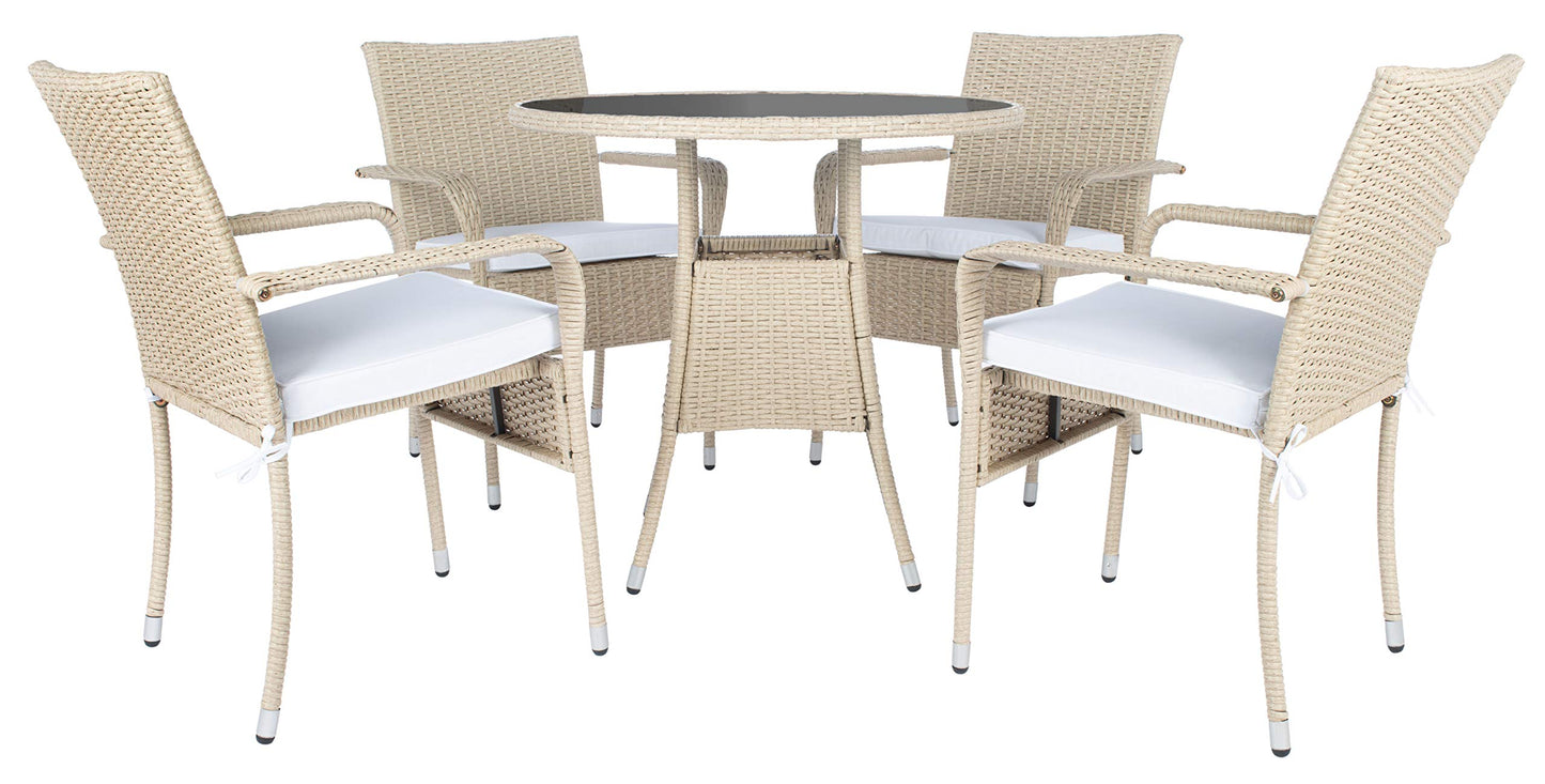 SAFAVIEH Outdoor Collection Laina Beige/White Bistro Set PAT7703B-2BX