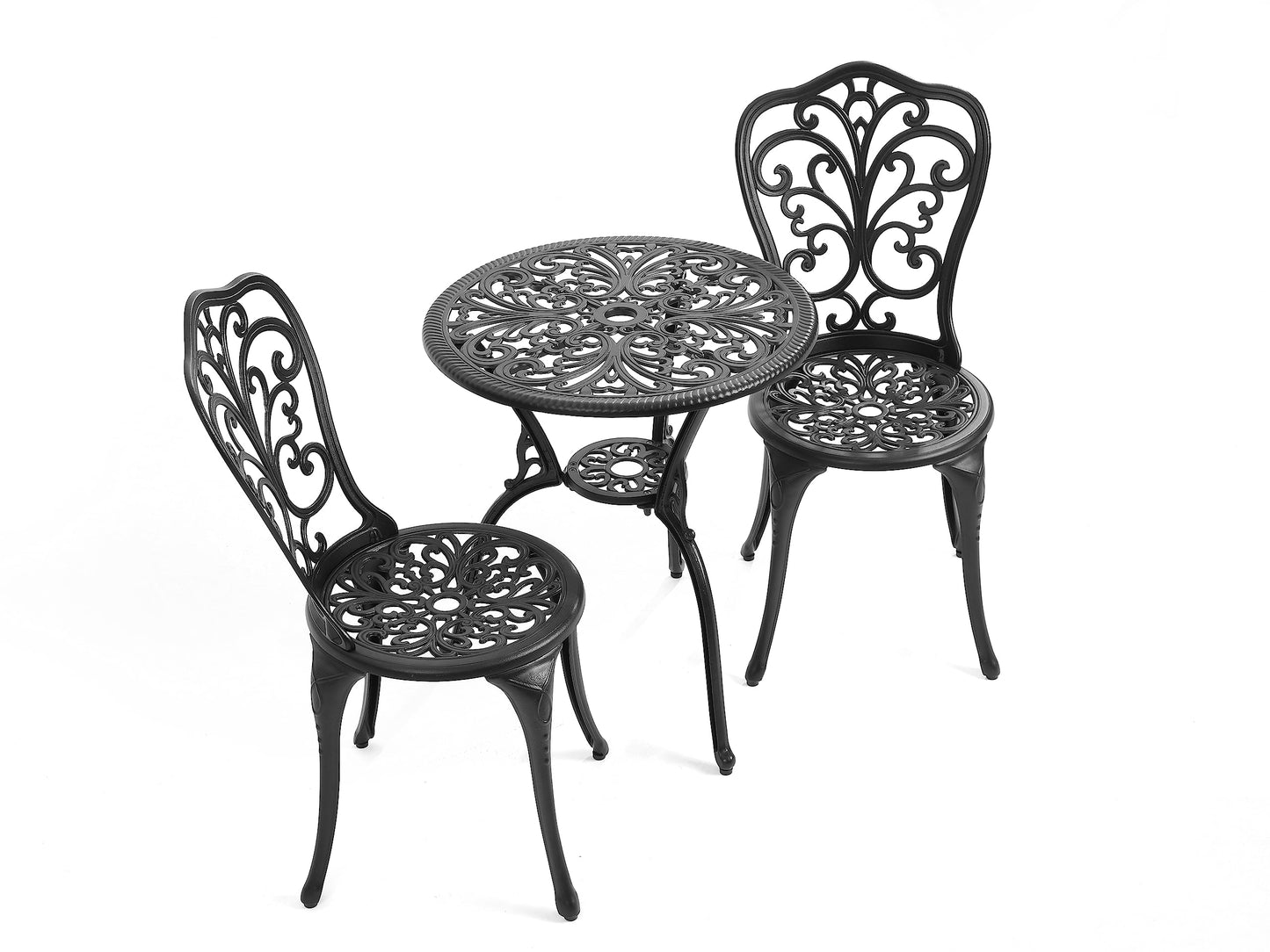 GDFStudio 3-Piece Outdoor Cast Aluminum Patio Bistro Set, Outdoor Bistro Furniture Set with Round Table and 2 Chairs for Patio, Balcony, Porch, Garden & Backyard, Weather-Resistant Patio Set, Black