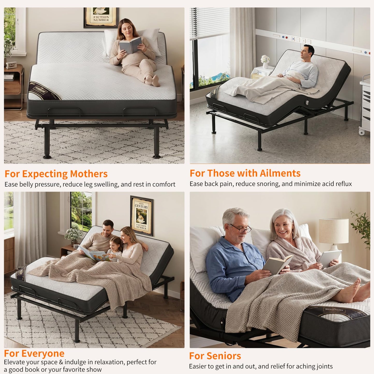 Full Size Adjustable Bed with 13CM Memory Mattress, Electric Adjustable Bed Frame with Remote, Ergonomic Bed Base with Head & Foot Incline,Zero Gravity, 4 Height-Adjustable Legs, Easy Assembly