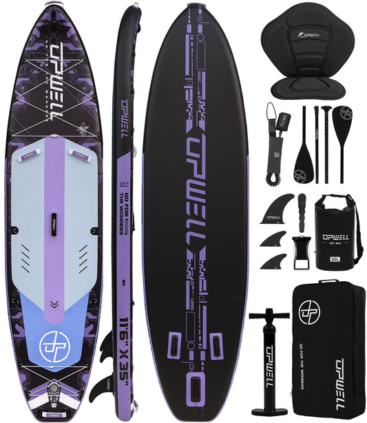 UPWELL 11'6"×35" Extra Wide Inflatable Paddle Board, Stand Up Paddle Board with Kayak Seat, Sup Paddle Boards for Adults, Mech Purple