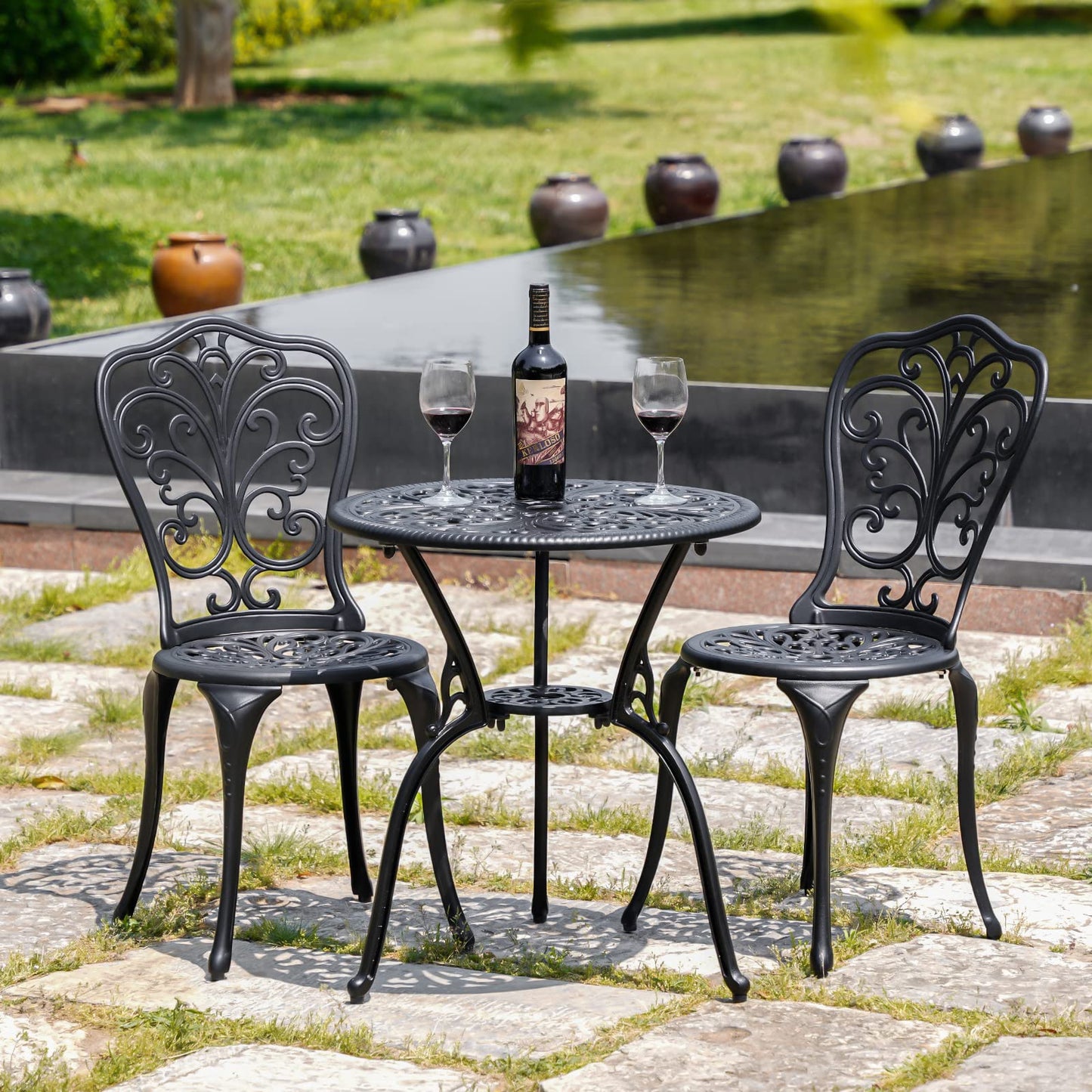 Withniture Outdoor Bistro Set 3 Piece Patio Bistro Set, Cast Aluminum Bistro Table and Chairs Set of 2, Small Patio Table Set for Porch, Black
