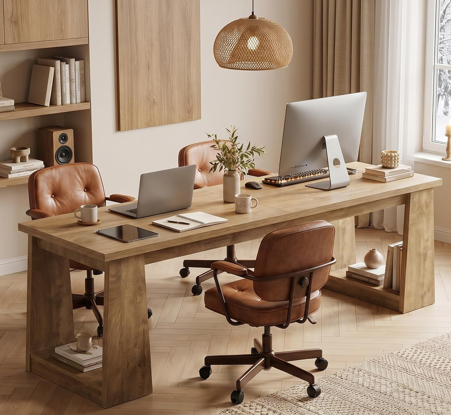 LITTLE TREE 86.6 Inch Extra Long Computer Desk, Two Person Desk, Dual Workstation Home Office Desks for 2 Users, Large Gaming & Multi-Monitor Setup Writing Table for Spacious Workspace