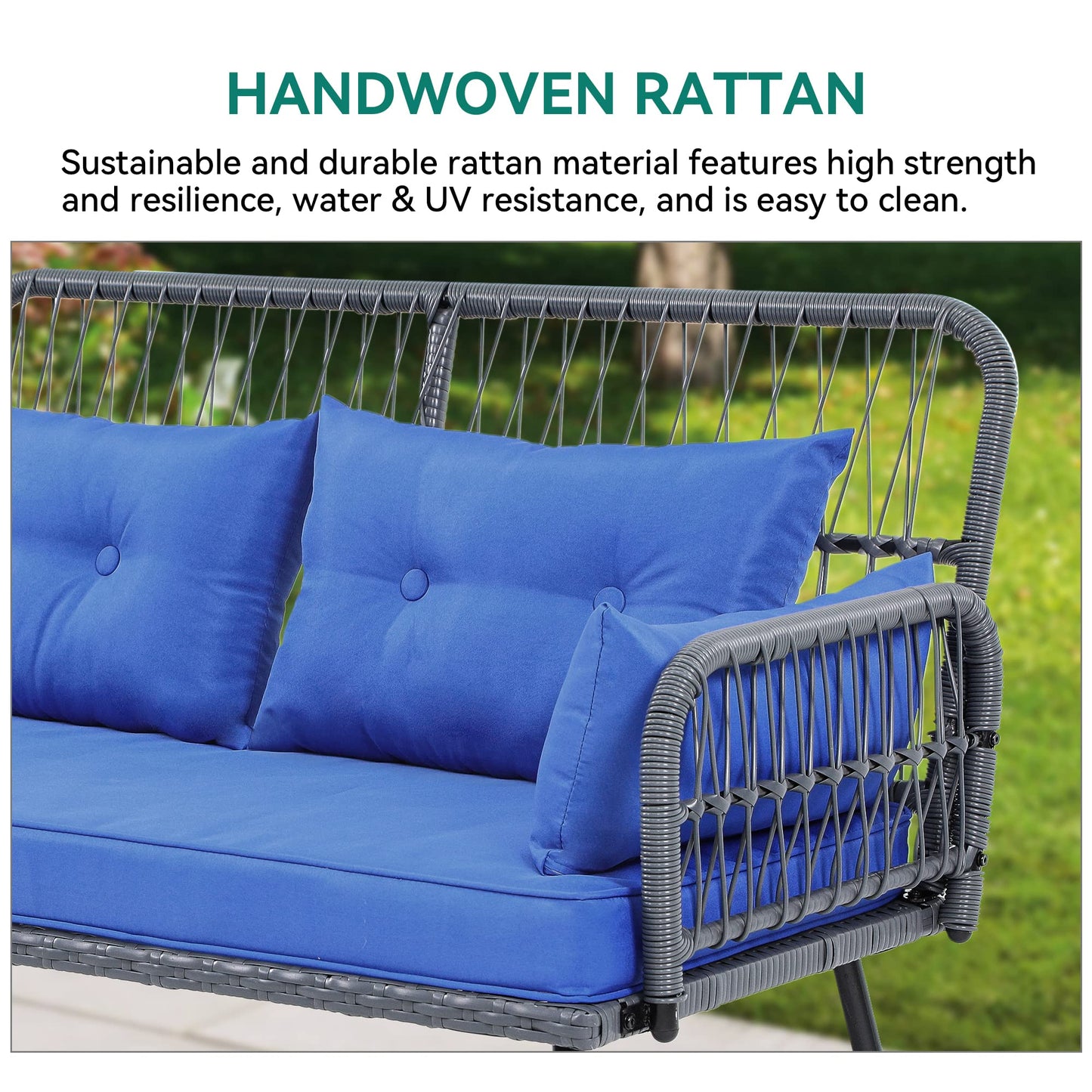 YITAHOME Patio Furniture L-Shaped Coversation Sectional Outdoor Sofa Set for Backyard, Porch with Thick Cushions Detachable Lounger, Side Table (Gray+Navy Blue)