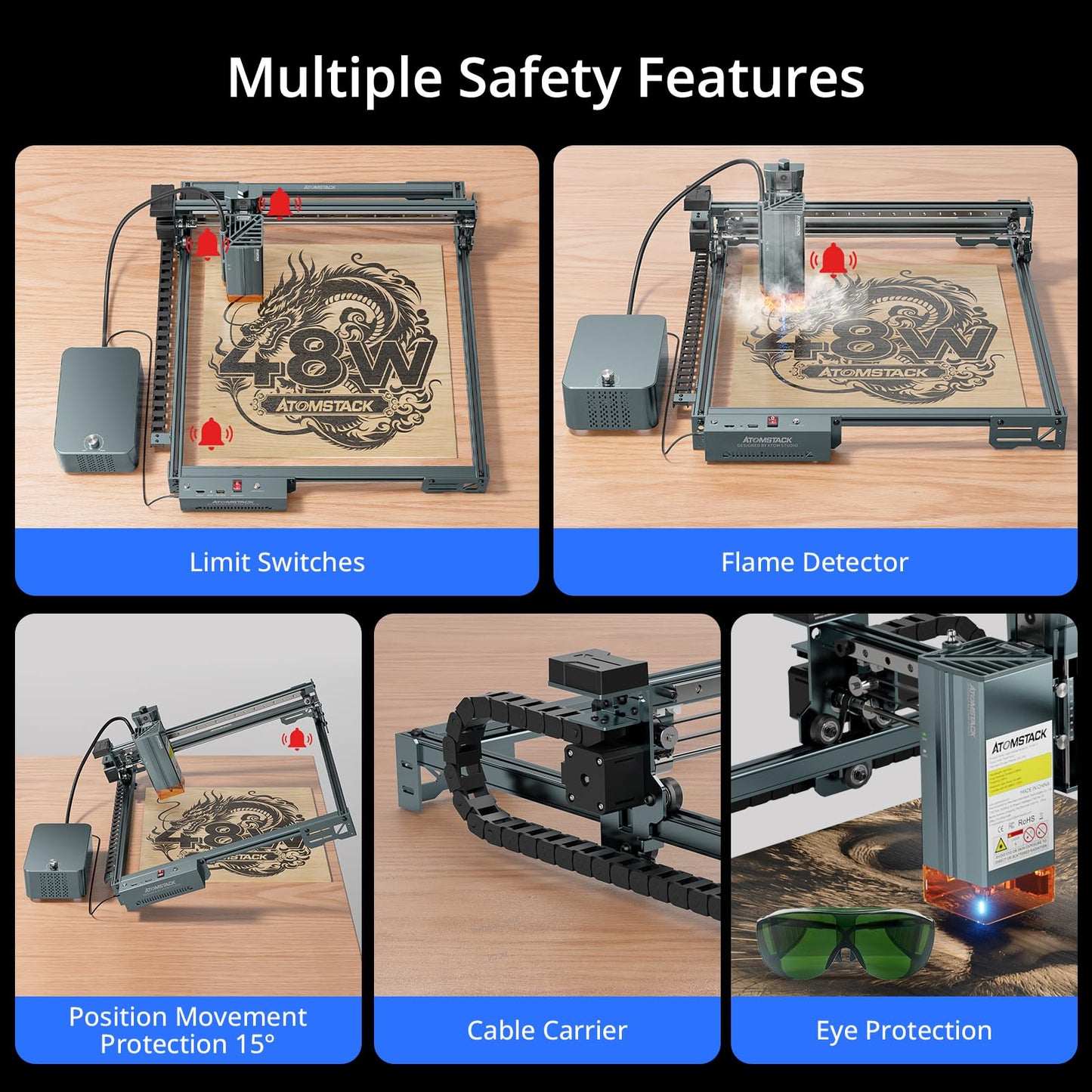 ATOMSTACK 48W Laser Engraver, A40 PRO V2 Laser Cutter with Auto Air Assist, Bulk Engraving Cutting High Accuracy Laser Engraving Machine for Wood Stone Metal Acrylic Leather Jewelry
