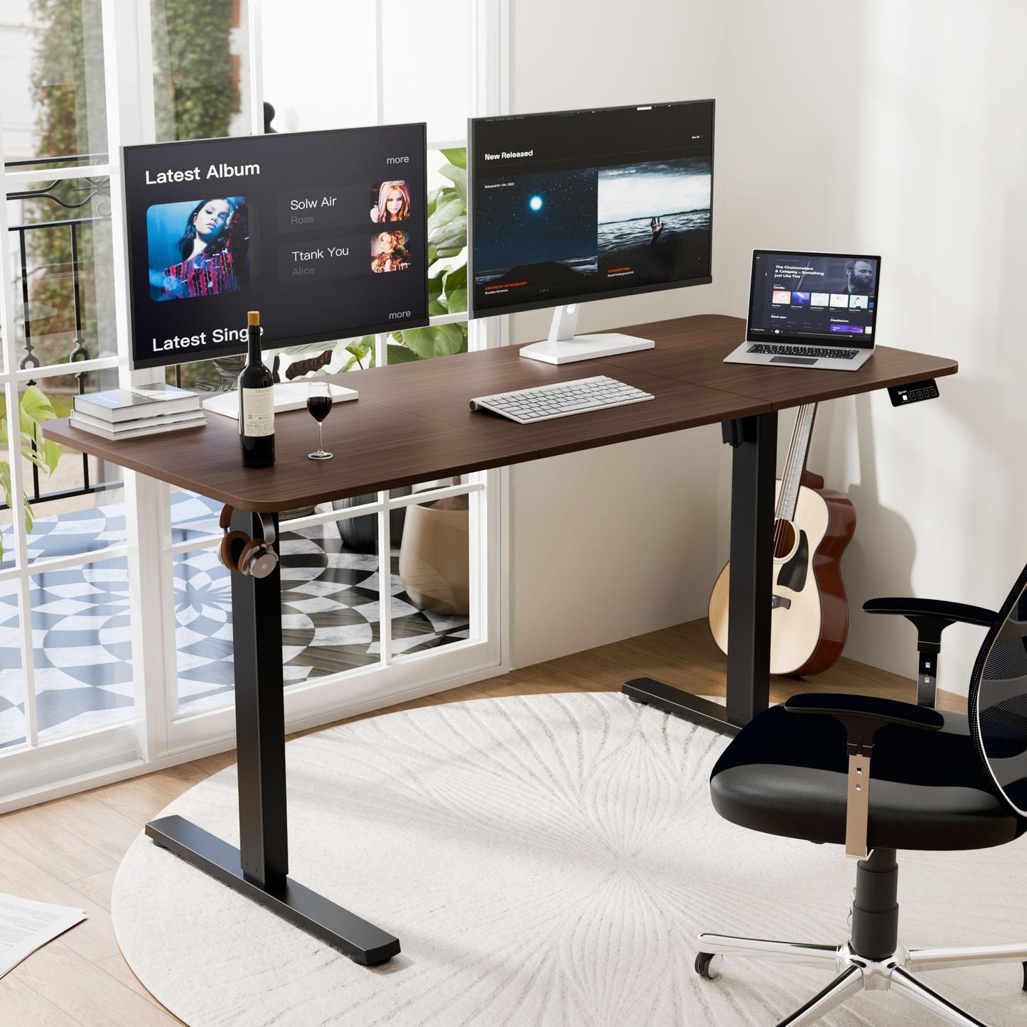 ERGOMAKER Electric Standing Desk, 55" x 23.6" Height Adjustable Sit Stand Desk with Splice Board for Home Office, Computer Desk Memory Preset (Black Frame, Walnut Desktop)