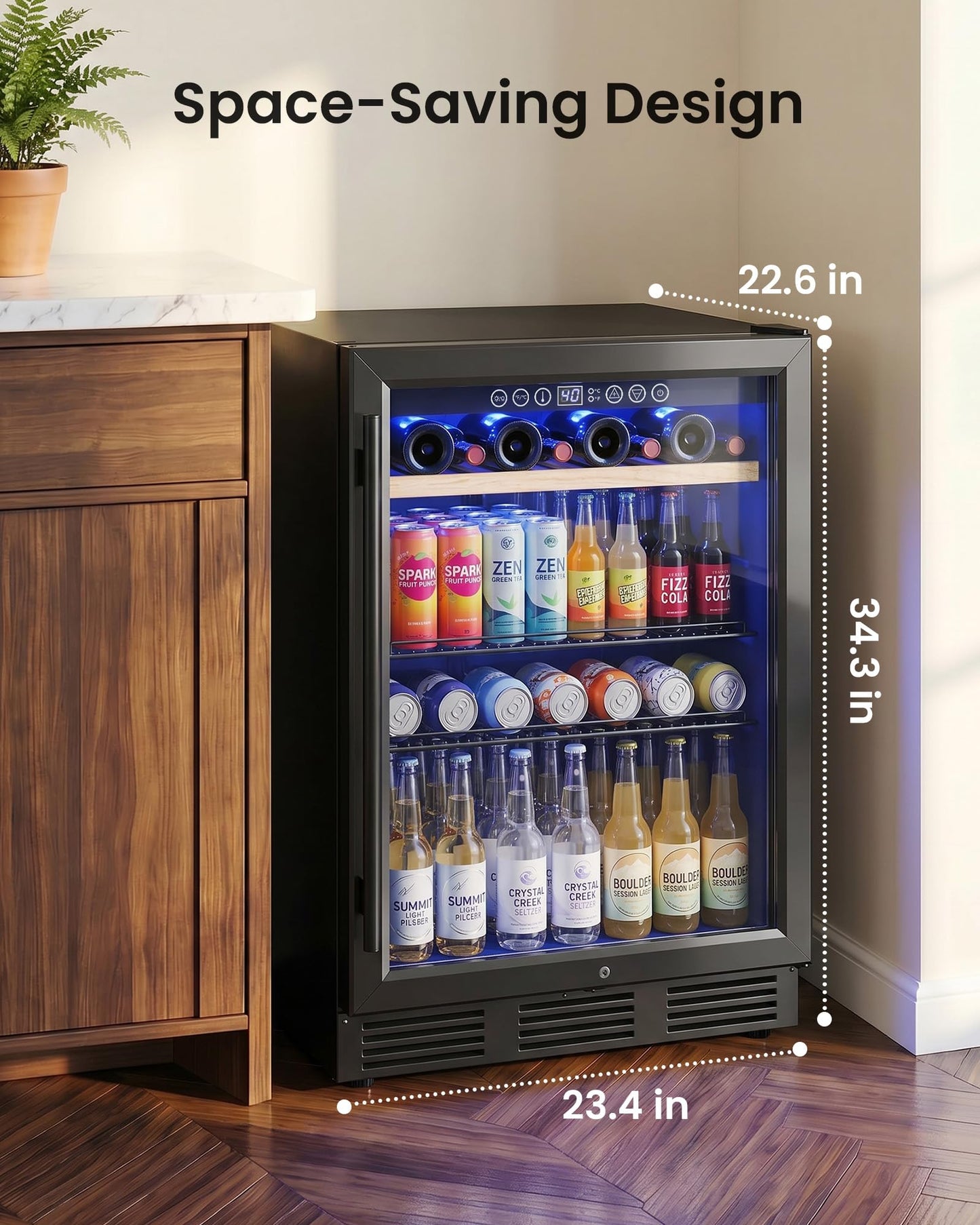 ICEVIVAL 24 In Beverage Refrigerator, 112 Cans & 8 Bottles Wine Fridge with Double-Layer Glass Door, Built-In or Freestanding Wine and Beverage Refrigerator, Under Counter Fridge for Home/Bar/Cafe