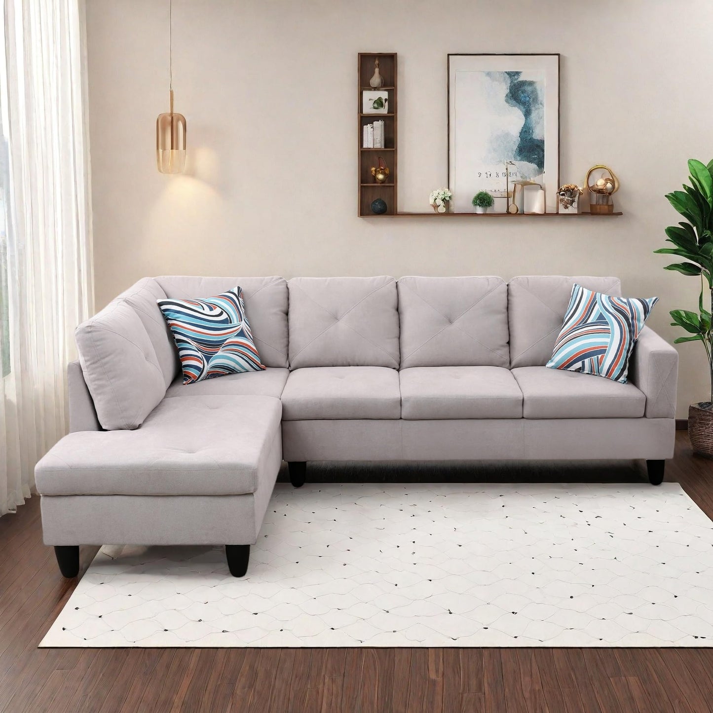 NicBex 97" L Shaped Couch Sectional Couches for Living Room, 2-Piece Modular Sofa with Movable Chaise & Deep Seat for Apartment, Bedroom, Office, Off-White