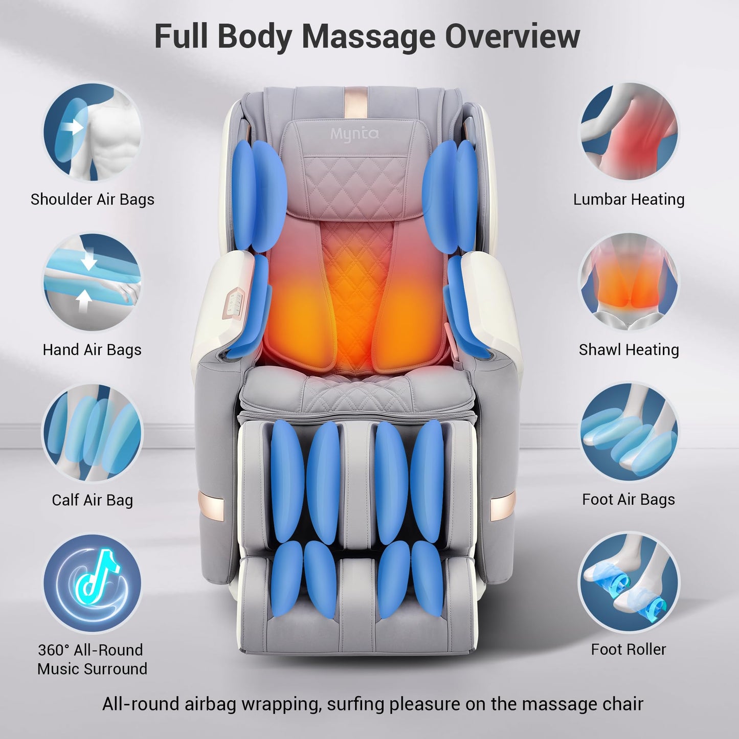 MYNTA 4D Massage Chair, Dual Mechanism 4D+2D Massage Chair Full Body, Waist & Shawl Heating with Extended SL-Track, Foot & Calf Massager, Music Sync with Hi-Fi Bluetooth Speaker