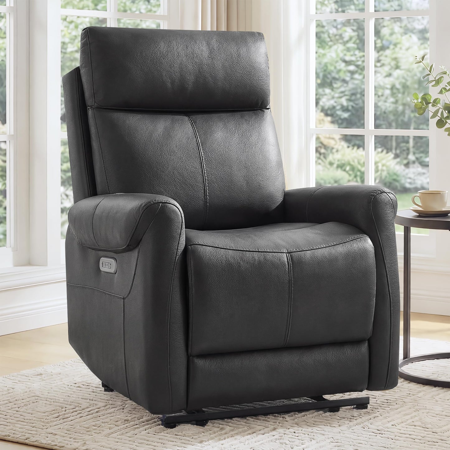 KISLOT Wall Hugger Recliner Chair for Adults, Faux Leather RV Recliner with USB Charging Ports Electric Power Reclining Sofa for Living Room Home Theater Seating Bedroom