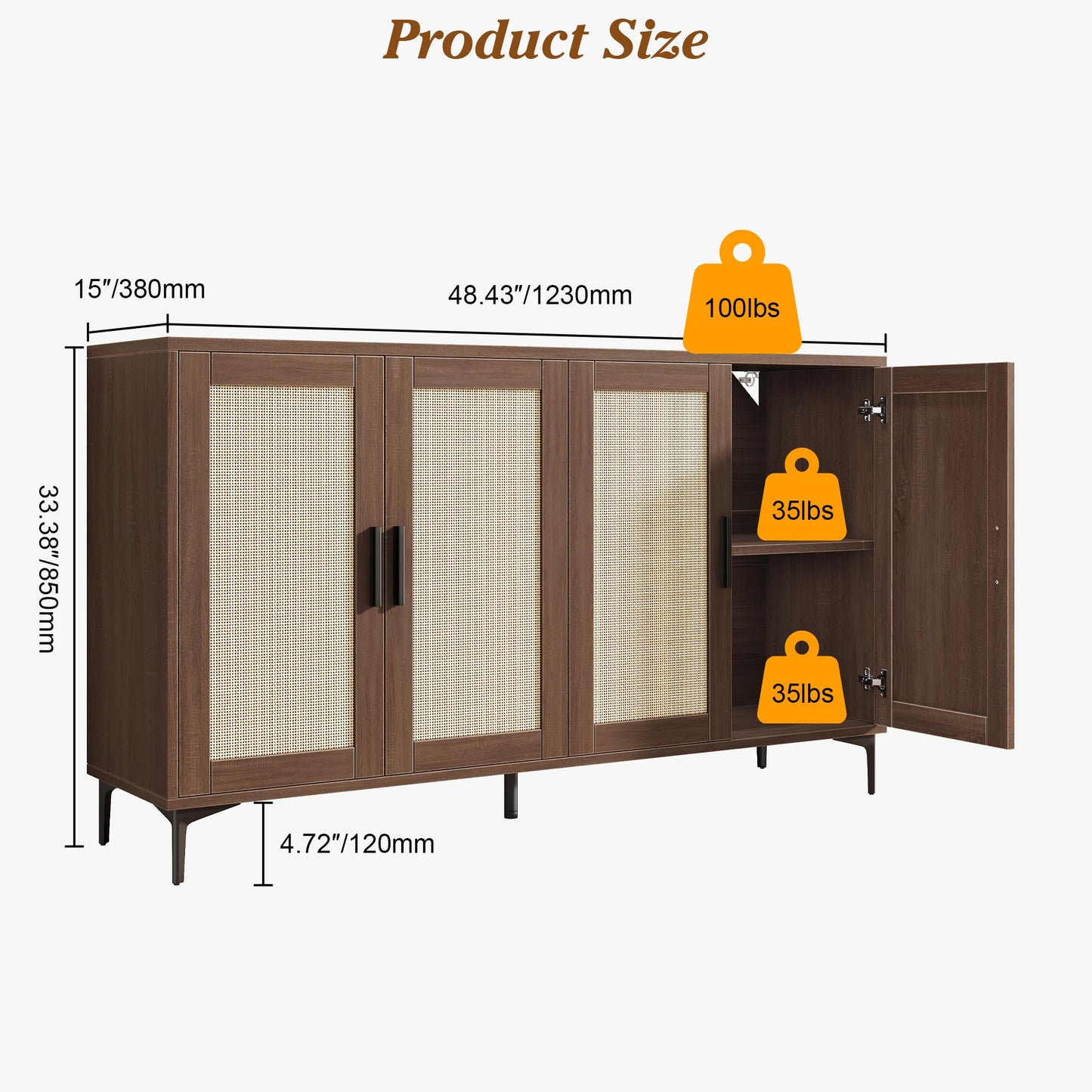 JASIWAY Buffet Cabinet with Storage, 48" Rattan Coffee Bar Cabinet Station