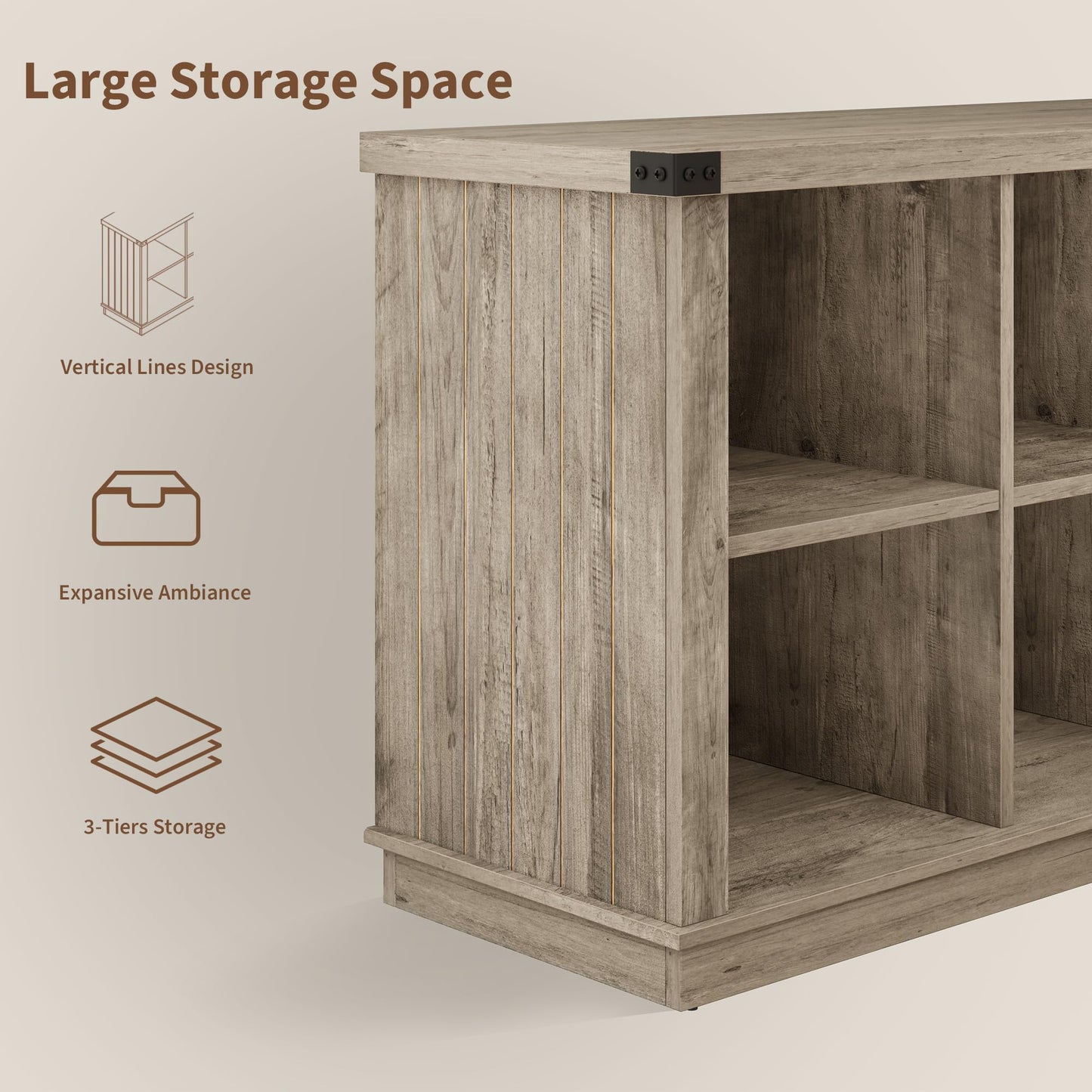 Garvee 8 Cube Storage Organizer Bookshelf, Farmhouse Horizontal Bookcase, 62 in Long Low Bookshelf, Wood Storage Bookcase for Living Room, Entryway, Home Office, Grey