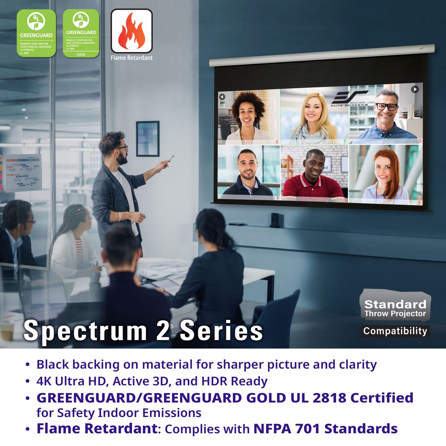 Elite Screens Spectrum 2 Electric Motorized Projector Screen, 100-Inch 16:9, 12-Inch Drop Down, MaxWhite FG 4K/8K UHD, SPM100H-E12