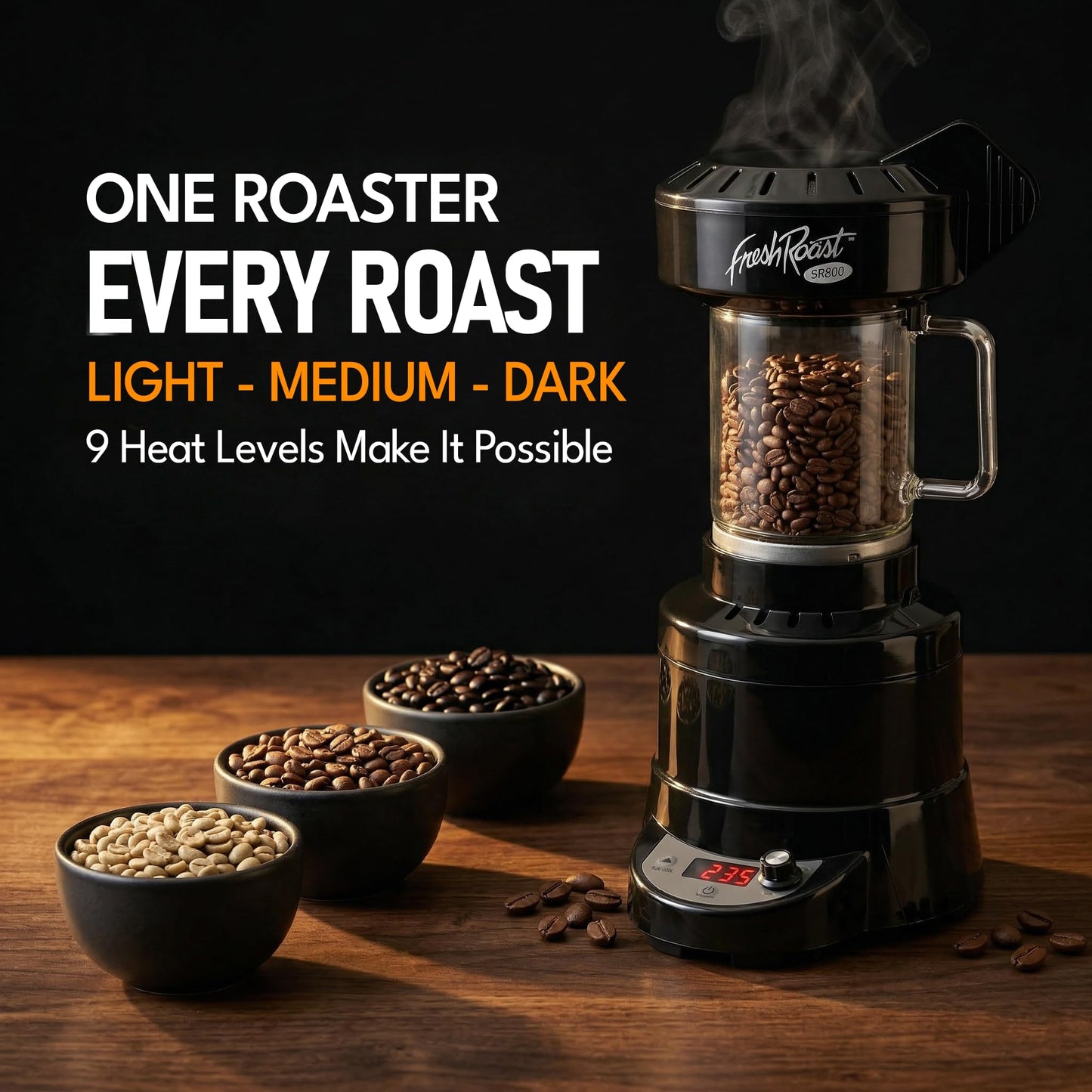 Fresh Roast SR800 Coffee Roaster – Roast Coffee at Home – Variable Heat and Fan Control – Digital Display – Roasts 6–8 oz (170–226g) Per Batch – Easy to Use – Fast Roast Time