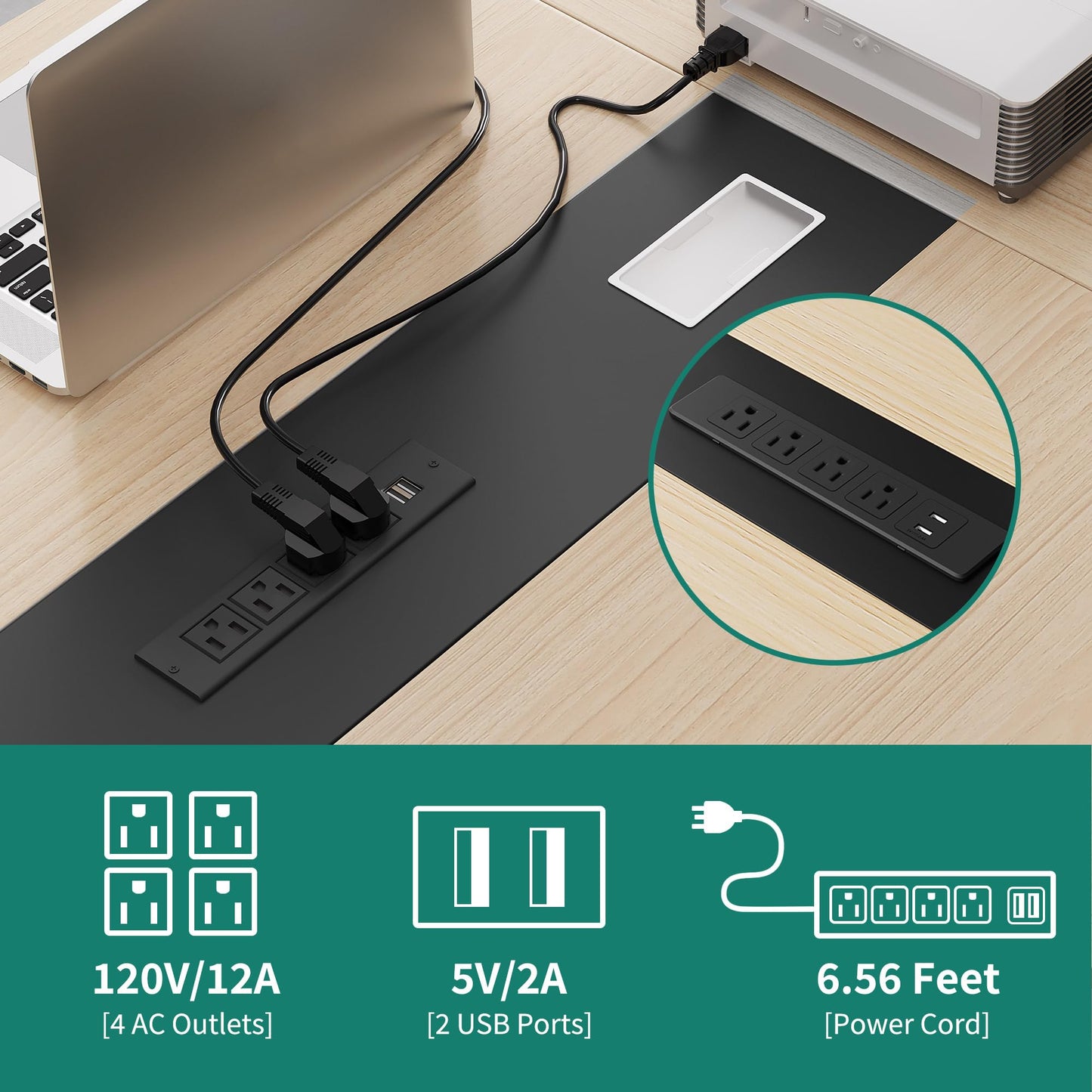 YITAHOME 6FT Conference Table with Power Outlets, 70.8 Inches Boat Shaped Meeting Table with Rectangle Grommet, Modern Seminar Table for Office Conference Room, Boardroom Desk, Light Wood Grain