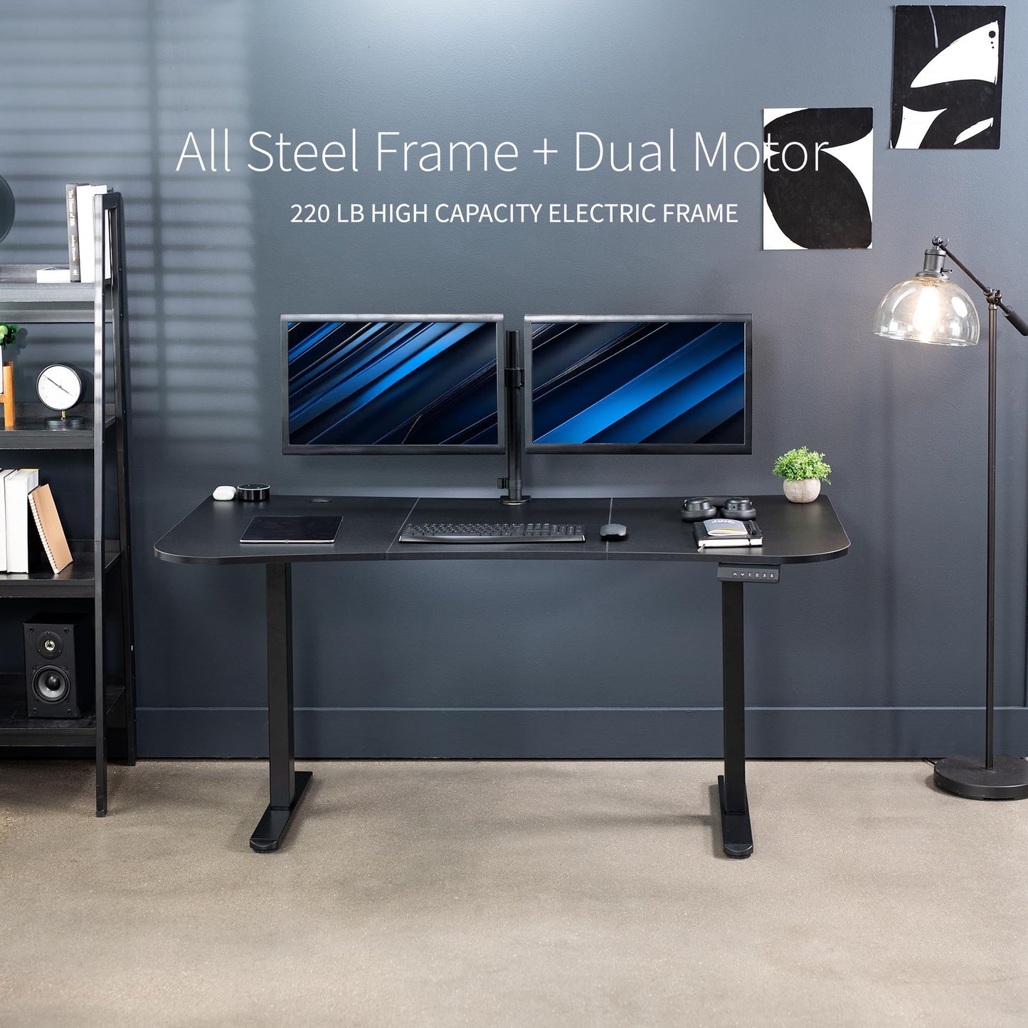 VIVO Electric 63 x 32 in Dual Motor Standing Desk, Memory Height Adjustment, E2B Series, Black Top Black Frame, DESK-KIT-E2B1B