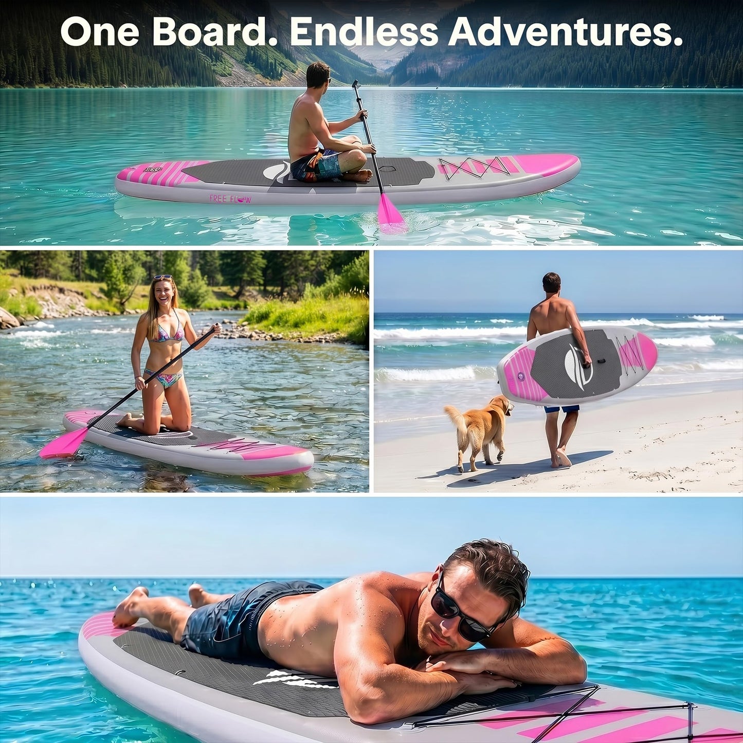 SereneLife Inflatable Stand Up Paddle Board - Wide Stable Design, Non-Slip Deck for Adults & Youth with Premium Paddle Board Accessories: Carry Bag, Dual Action Pump, Paddle, Ankle Leash - 10'6"