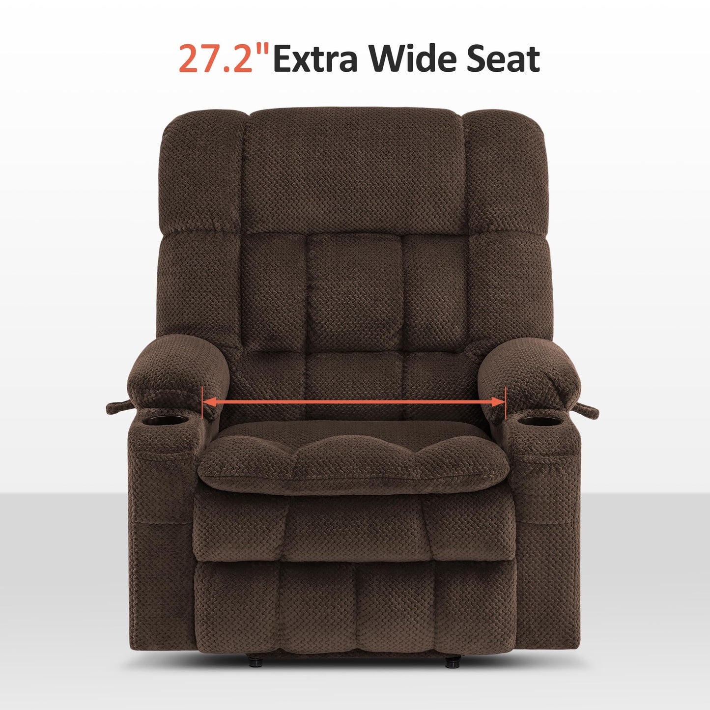 MCombo Oversized Power Lift Recliner Chair for Elderly, Dual Motor Lift Chair with Heat and Massage, Lay Flat Lift Chair for Big and Tall, Cup Holders, Fabric R7891 (Oversize, Mocha)