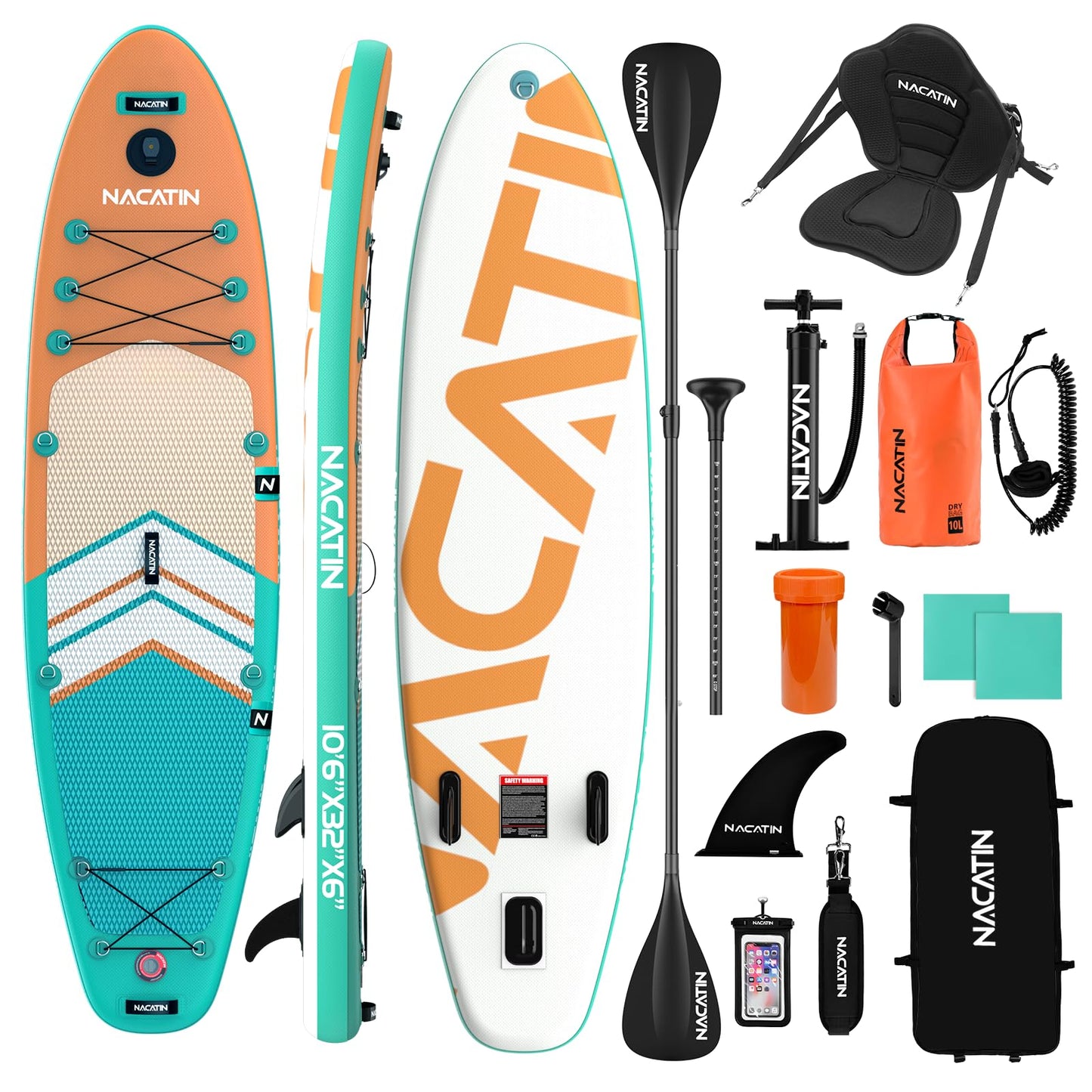 NACATIN Inflatable Stand Up Paddle Board,10'6"Upgrade Version Blow Up Paddle Boards for Adults with Premium SUP Accessories& Backpack,Adjustable Paddle,Camera Mount,Hand Pump, for Lake, River, Yoga