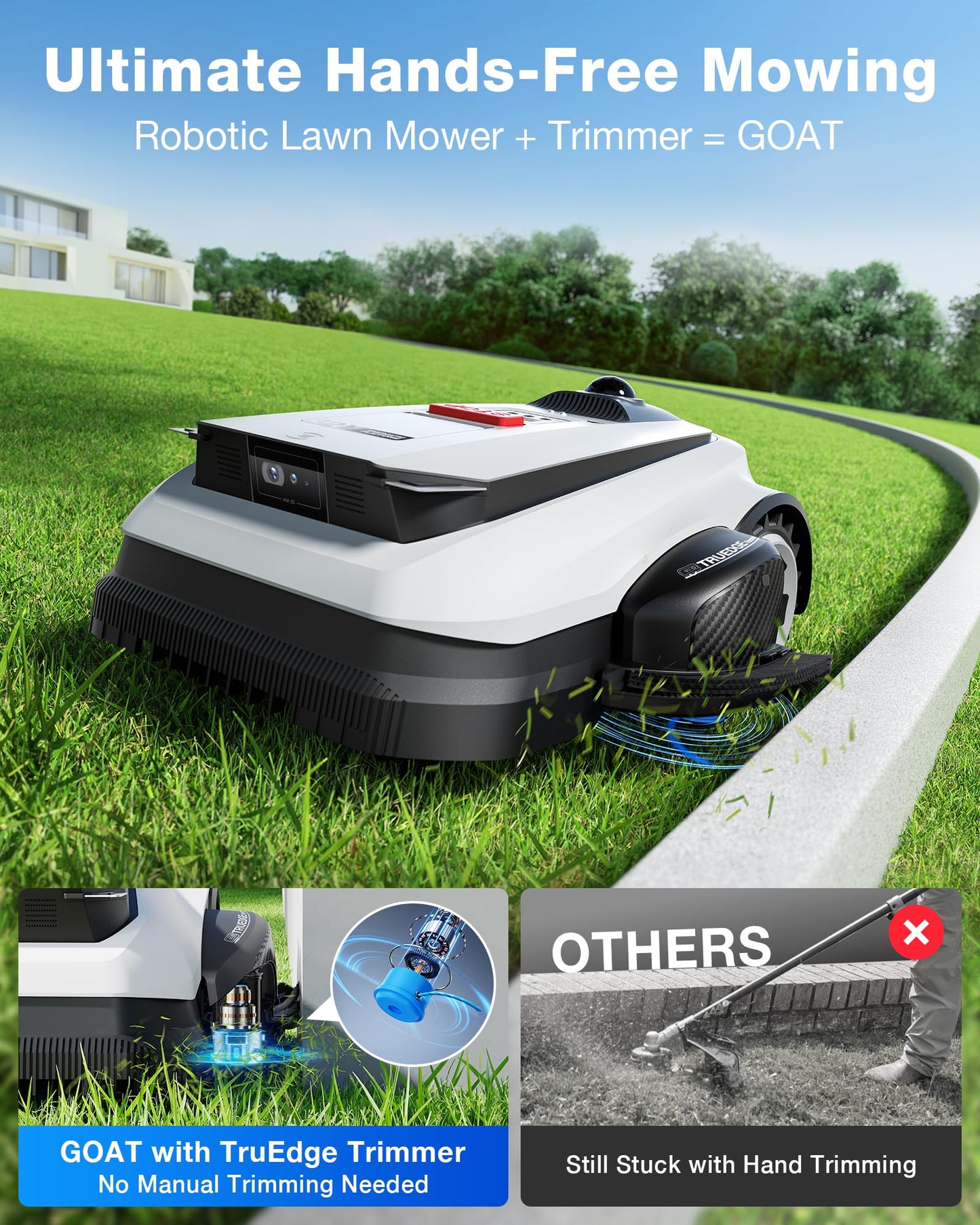 ECOVACS Goat A3000 LiDAR PRO Robotic Lawn Mower for Up to 3/4 Acre, 7500 mAh Battery with 189W Fast Charging, Wire-Free Dual-LiDAR Navigation, Built-in TruEdge Edge Trimmer, Smart App Control