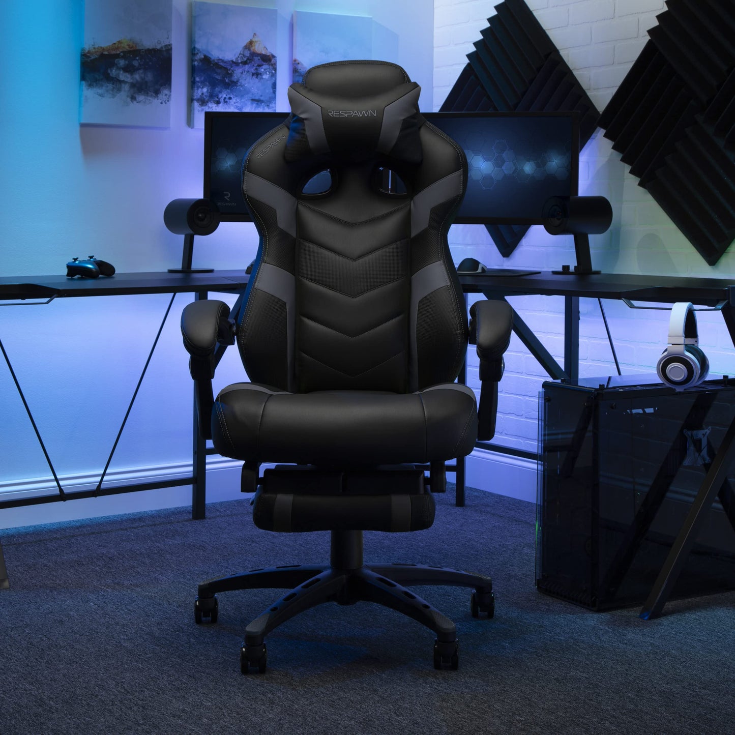 Respawn 110 Pro Ergonomic Gaming Chair with Footrest for Adults - Comfortable Office Gaming Recliner with Lumbar Support and Headrest, Racing Style Video Game Chairs for Computer Gamer - Gray
