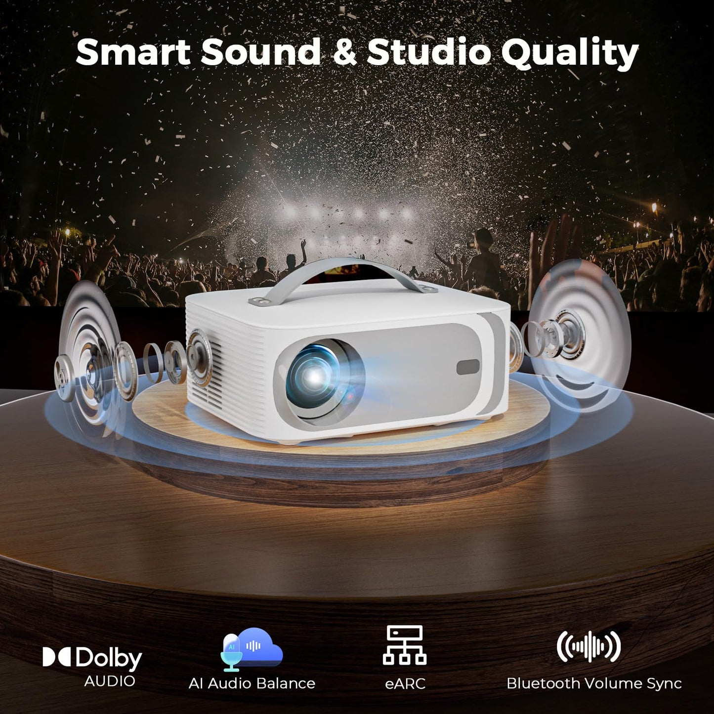 [5000+ Official-Apps & AI Auto Focus & 50W Dolby Audio] Outdoor-Projector-4k with WiFi and Bluetooth, AI Movin 2.0 OS Smart Projector with HDR10+, Lisowod Portable 4K Proyector 2026 Upgraded