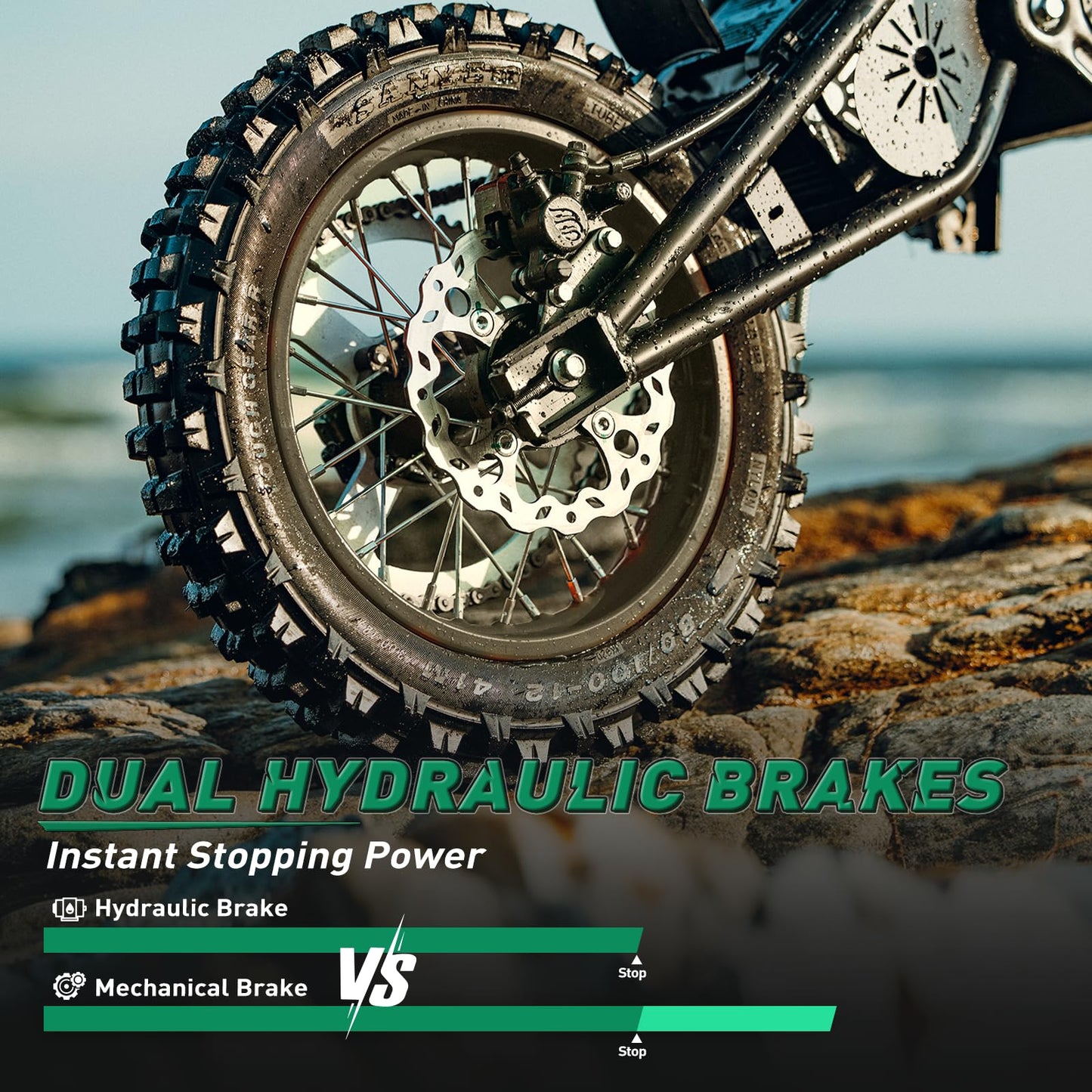Windone RM7 Electric Dirt Bike, 48V 22.5Ah, 37MPH & 45-Mile Electric Motorcycle, 2200W Ebike, 14"/12" Off-Road Tire E-Bike, Dual Hydraulic Brakes, Full Suspension, Fit Age 13+, Green Lightning