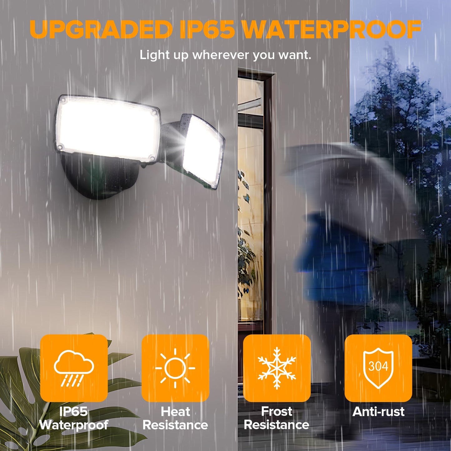 LUTEC Dual-Head LED Flood Light 32W 3500LM 5000K Waterproof Outdoor Security Light Black