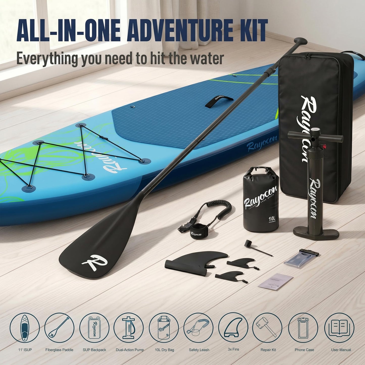 Inflatable Stand Up Paddle Board 11'×34" Extra Wide SUP, Ultra-Stable for Adults & Dog, 450lbs, Dual Chamber Pump, Fiberglass Paddle, Military Grade Dual Layer, Jellyfish Flow Design（Green）