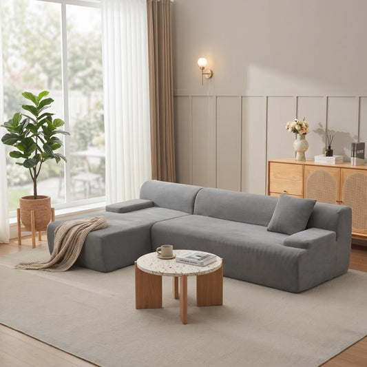 PeakPursuit Oversized 108" Corduroy Cloud Sectional, Left-Facing Chaise Boneless Modular Sofa, Soft Deep Lounger for Living Room, No Assembly Needed