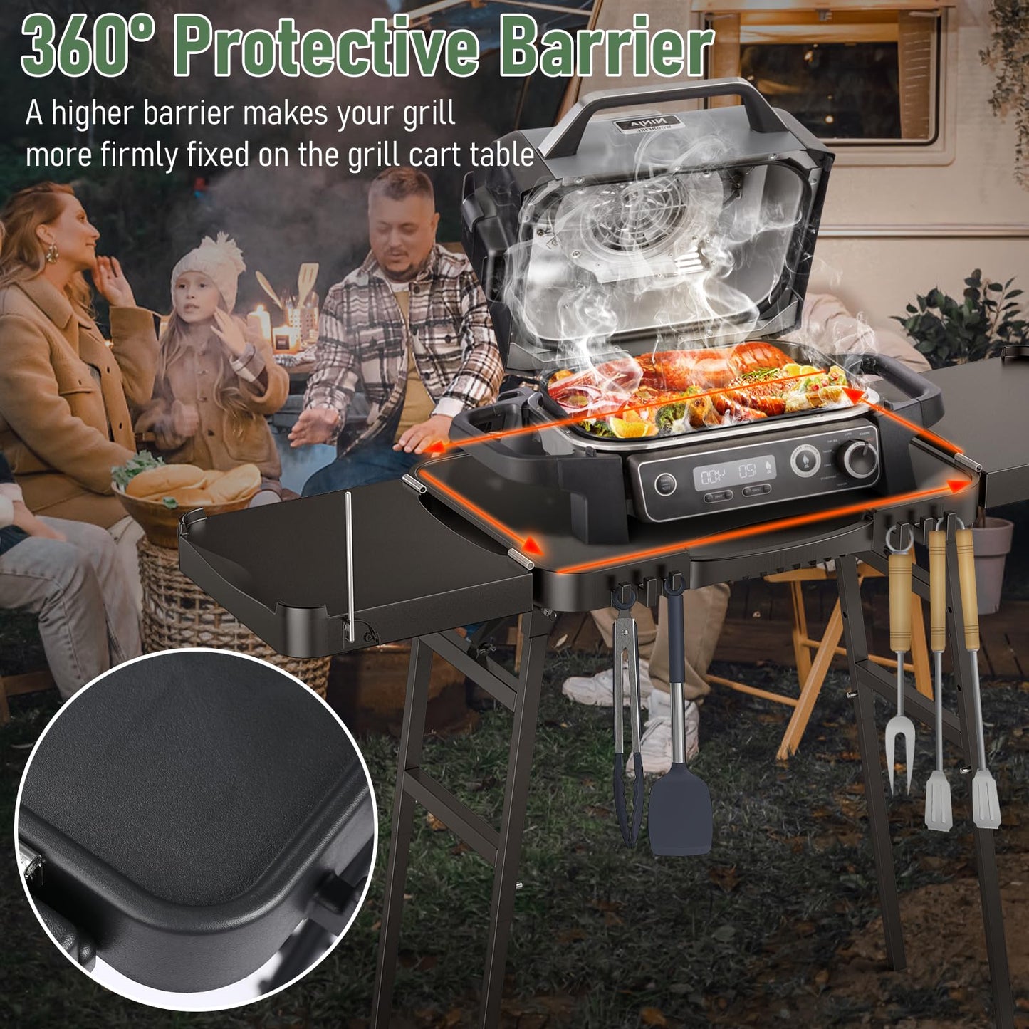 26"/30"/34" Portable Outdoor Grill Stand for Ninja Woodfire Outdoor Grill(OG701 OG850 OG951 OO101 Series), 51in Large Space, Upgrade Height & Quick-Fold Stand for Blackstone Griddle/Onni Pizza Oven