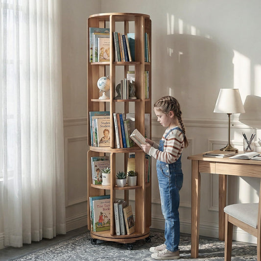 stianqhua Larger Solid Wood Rotating Bookshelf Tower with Casters (5-Tier)