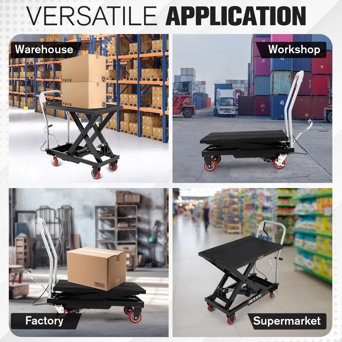GarveeTech Hydraulic Lift Table Cart 330 LBS Capacity, Manual Scissor Lift with 4 Wheels & Non-Slip Platform, Adjustable 11 in to 28.5 in Height for Material Handling in Workshop, Warehouse