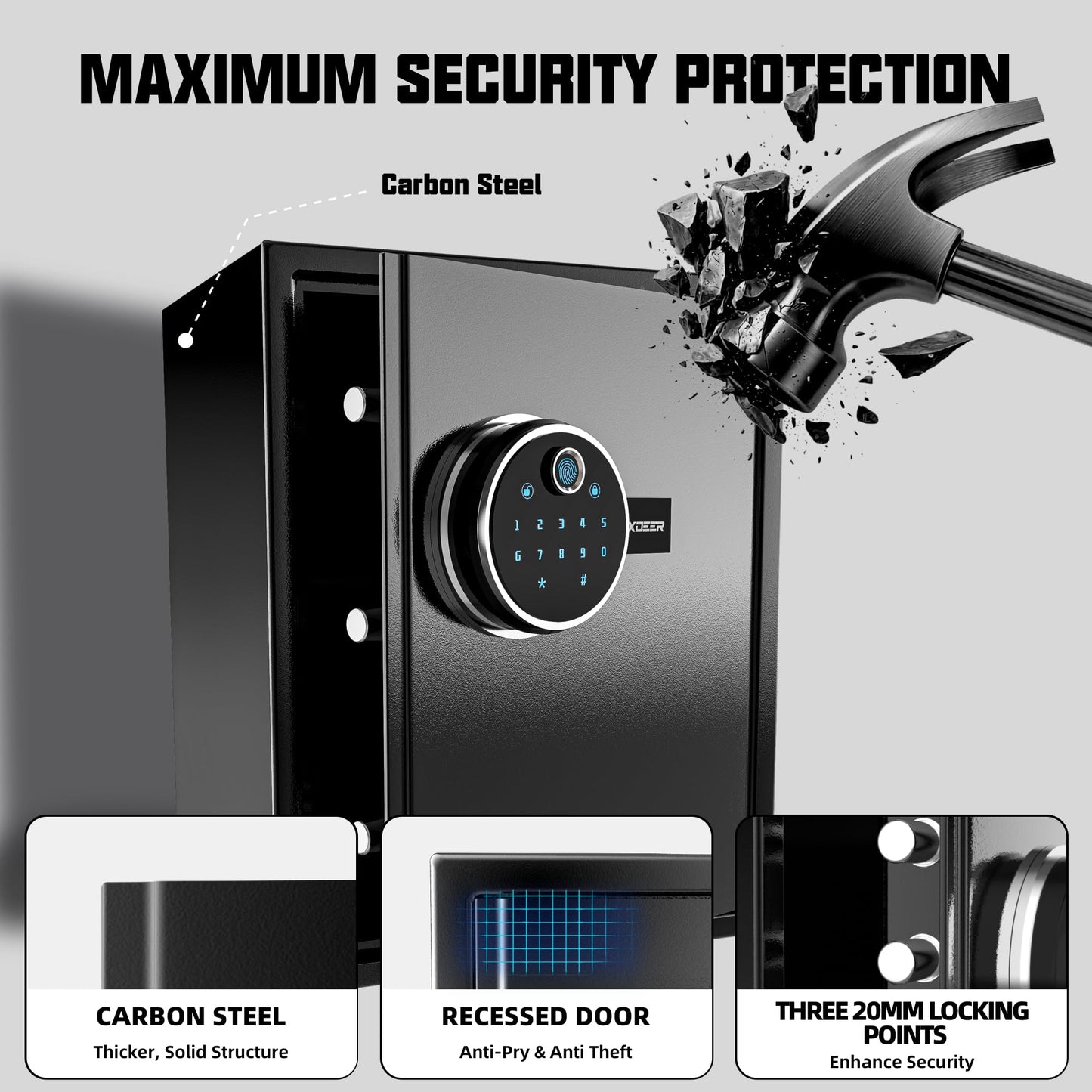 XDeer 1.7 Cu.Ft Smart Biometric Gun Safe with Fireproof Bag, Home Security Safe Box with Adjustable Racks,Quick-Access Fingerprint Safe,Small Safes for Home Money Medicines Jewelry Valuables 1PCS