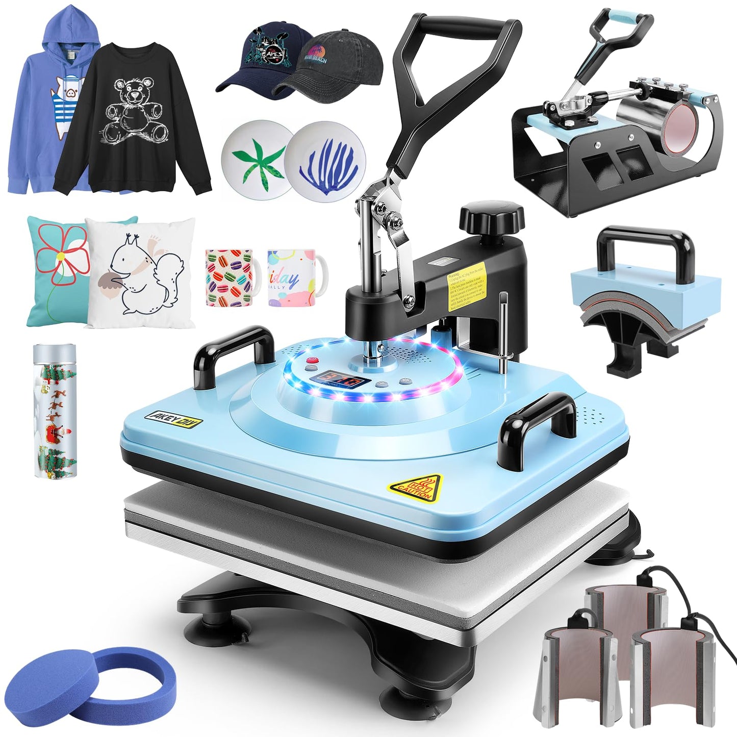 AKEYDIY Upgraded 8 in 1 Heat Press Machine for Tshirts 12X15 Inch, 360° Swing Away Shirt Press Machine for Sublimation, Multifunctional Heat Transfer Machine Combo for Shirts Hat Cap Mug Plate