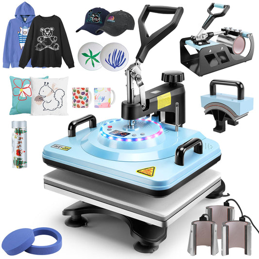 AKEYDIY Upgraded 8 in 1 Heat Press Machine for Tshirts 12X15 Inch, 360° Swing Away Shirt Press Machine for Sublimation, Multifunctional Heat Transfer Machine Combo for Shirts Hat Cap Mug Plate