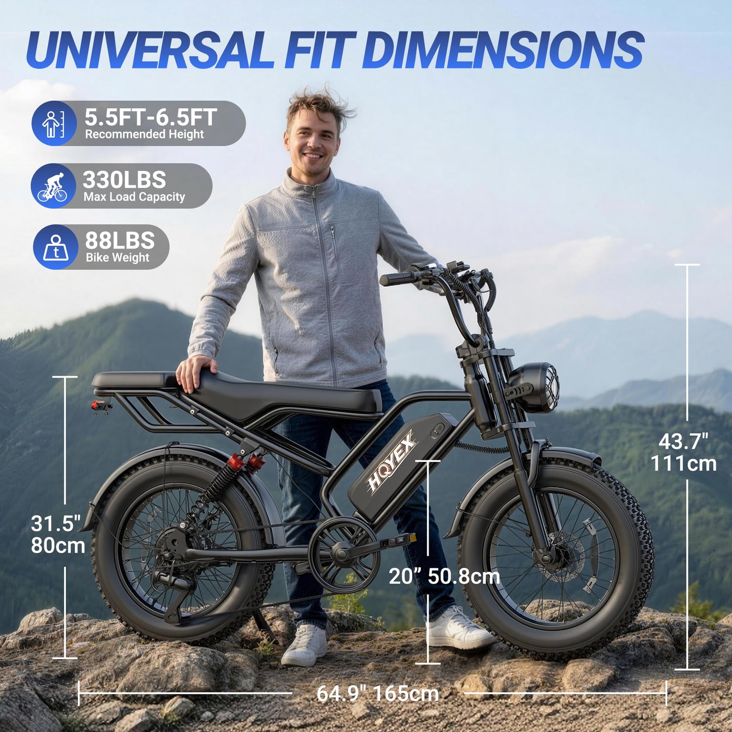 HQYEX Electric Bike for Adults, 1500W Brushless Motor Ebike, 20" Fat Tire Electric Bicycles, 48V 20Ah Battery, 31MPH Top Speed with Dual Suspension E Bikes