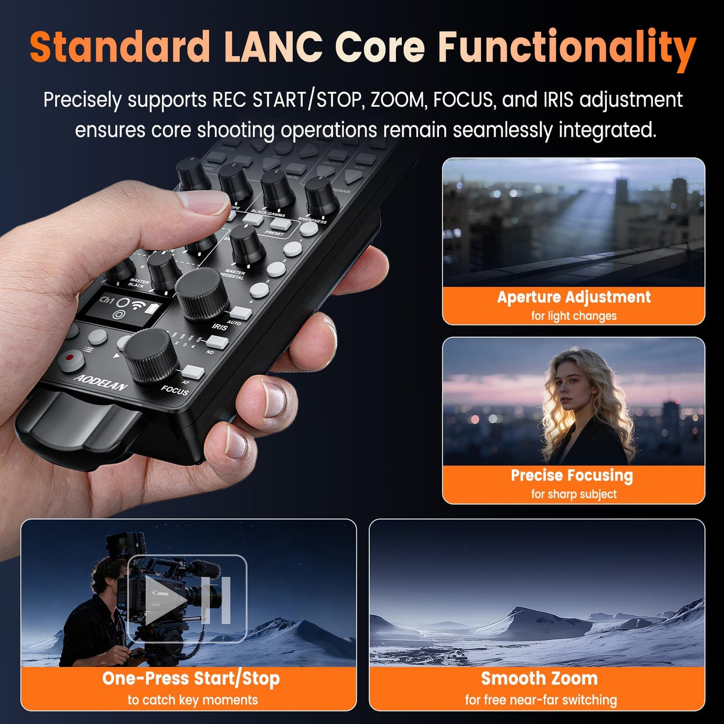 AODELAN Compatible with Canon Camcorder Controller, 650FT Wireless Multifunctional Remote Control for HF G70,G60,G50,XA60,XA65,XA70,C80,C700 with IRIS Focus Zoom ISO OSD ND Adjust,Replace RC-V100