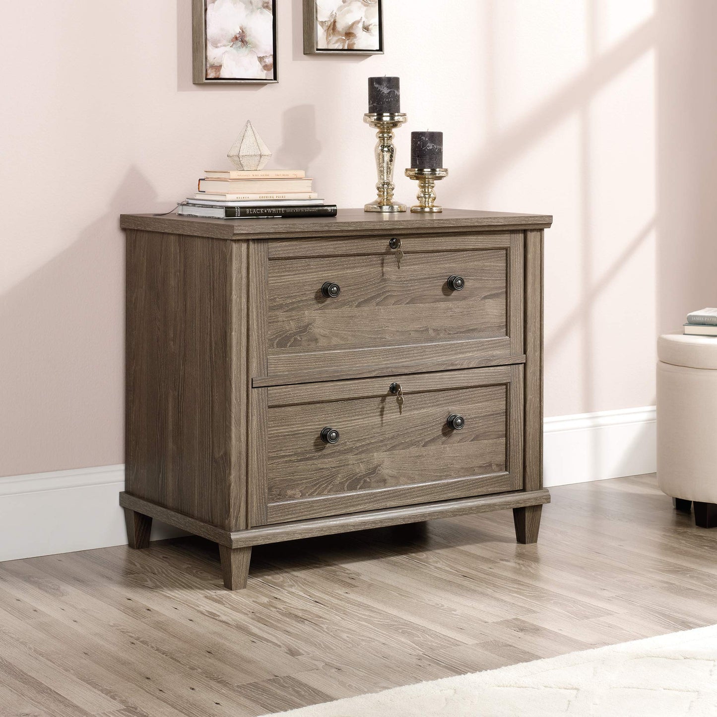 Sauder Hammond 2 Drawer Lateral File Cabinet for Home Office, Filing Cabinet with Lock, in Emery Oak