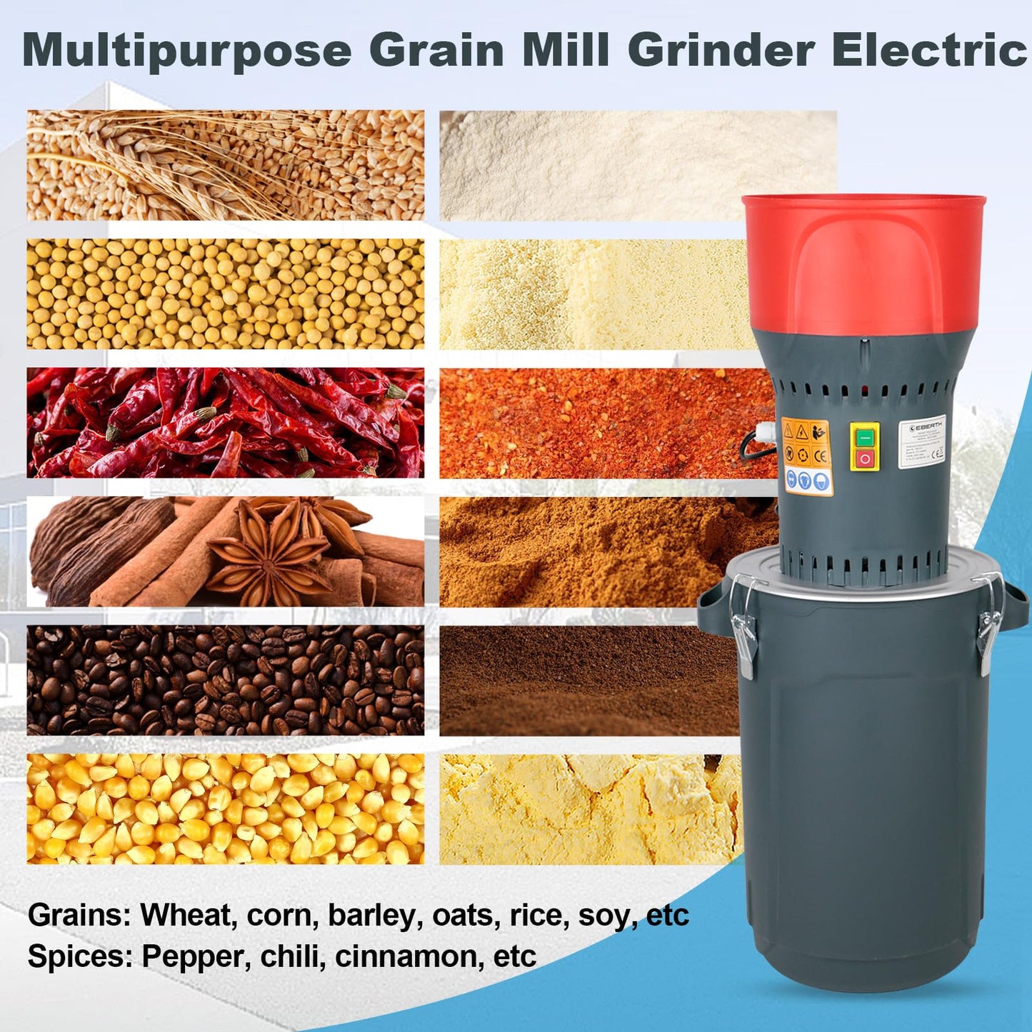 DETODDA 15.8 Gallon Electric Corn Grinder Mill for Chicken Feed, Grain Mill Grinder with 7 Screens, Heavy Duty Feed Grinder for Corn, Wheat, Rice, Soybeans, Livestock Feed, Farm & Homestead Use-Red